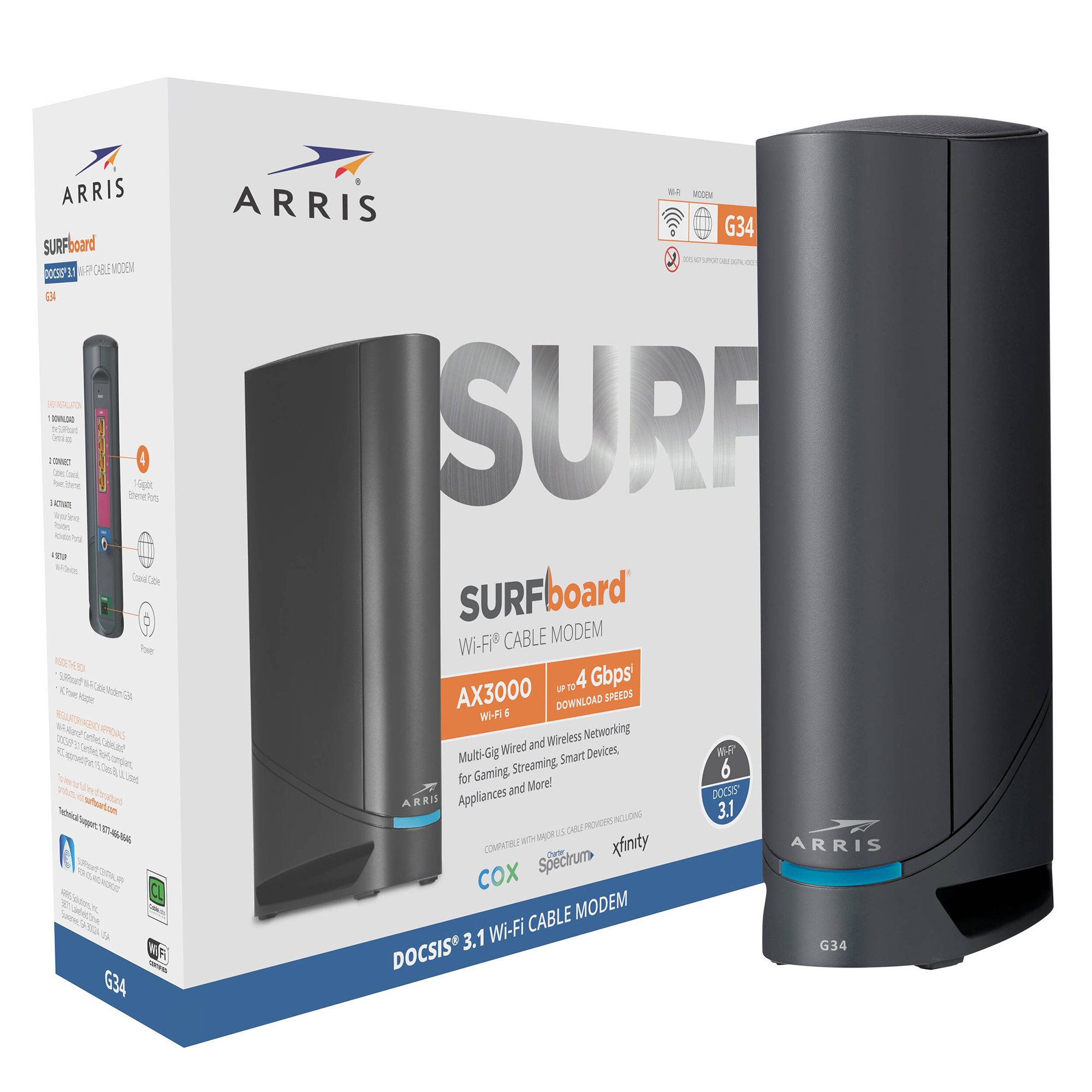 ARRIS SURFboard G34 AX3000 Dual-Band DOCSIS 3.1 Cable Modem Router