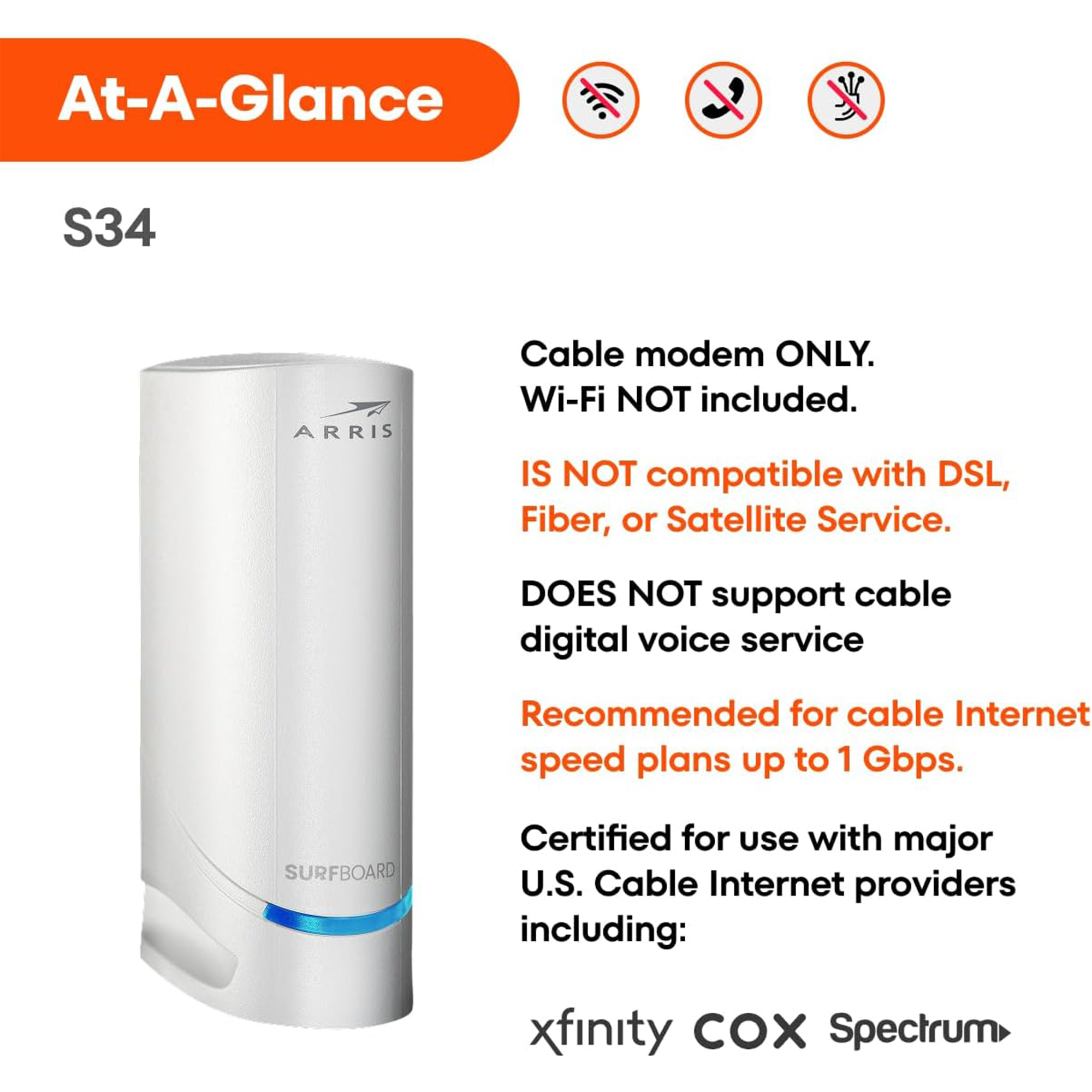 ARRIS SURFboard S34 2.5G DOCSIS 3.1 Cable Modem