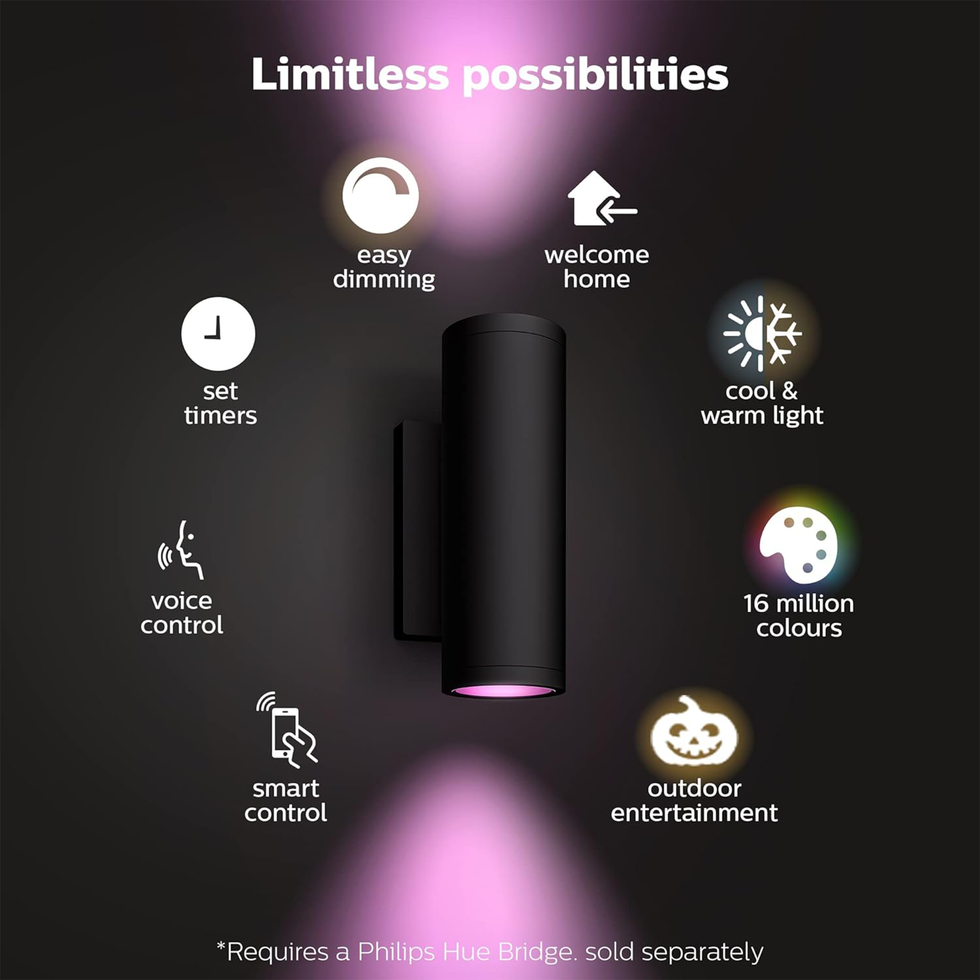 Philips Hue Appear Outdoor Smart Wall Light – Black (White and Color Ambiance)