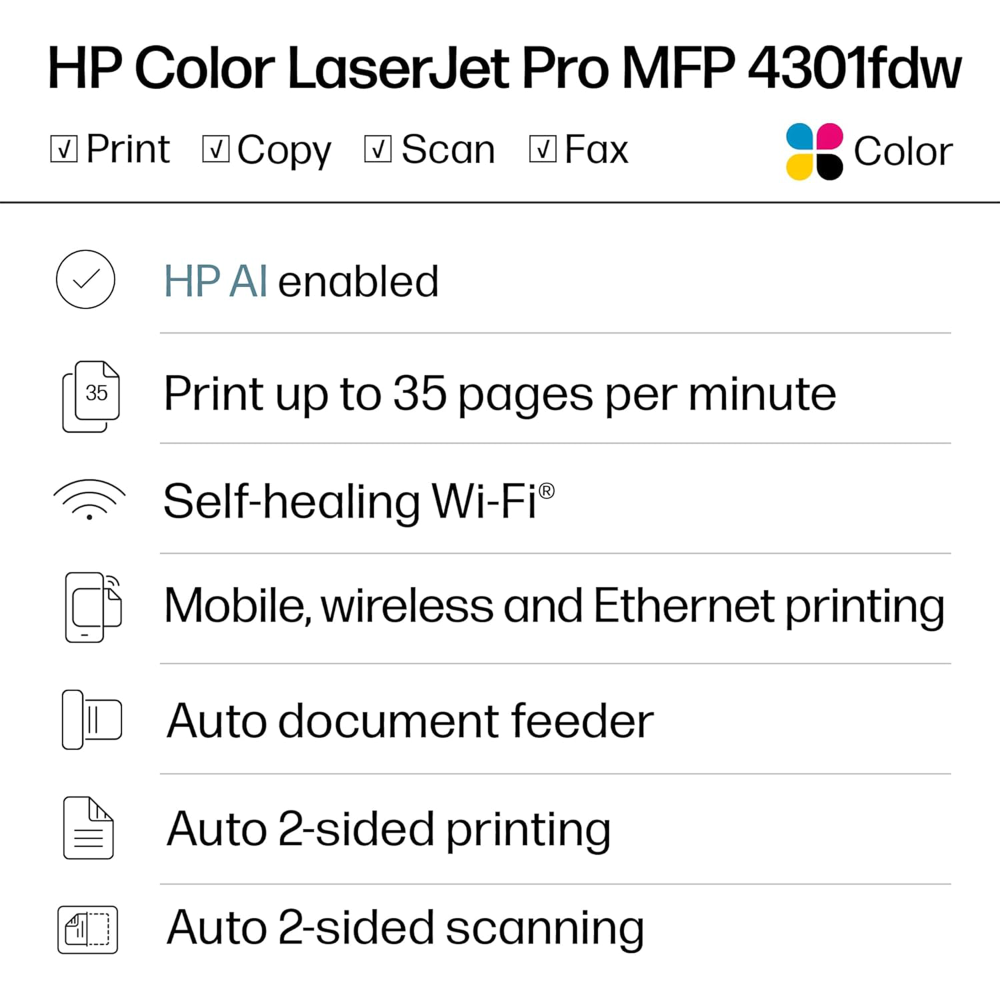 HP LaserJet Pro MFP 4301fdw Wireless Duplex Multifunction Color Laser Printer