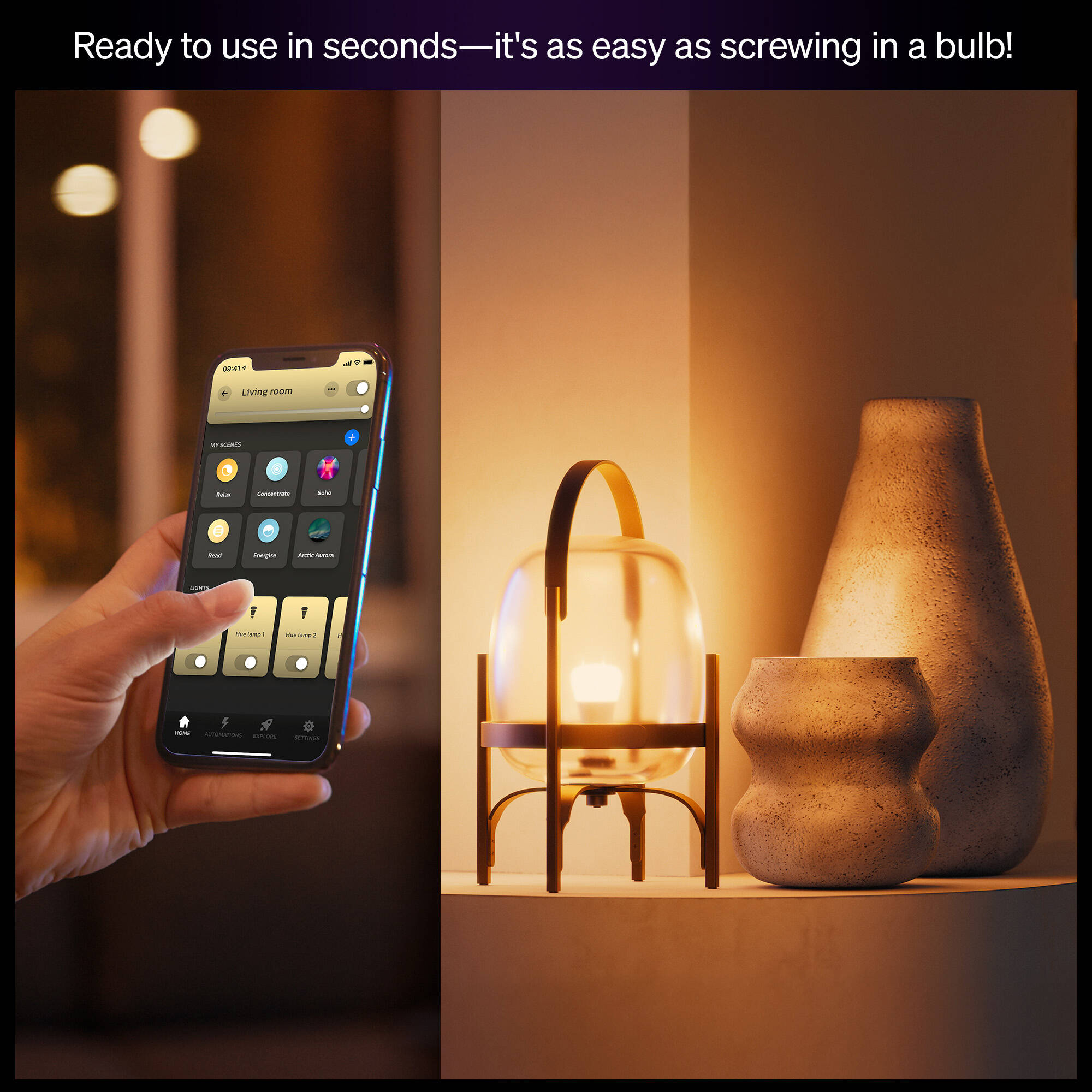 Philips Hue Smart LED A19 Bulb with Matter and Bluetooth In White Ambiance (2-Pack) - 591131