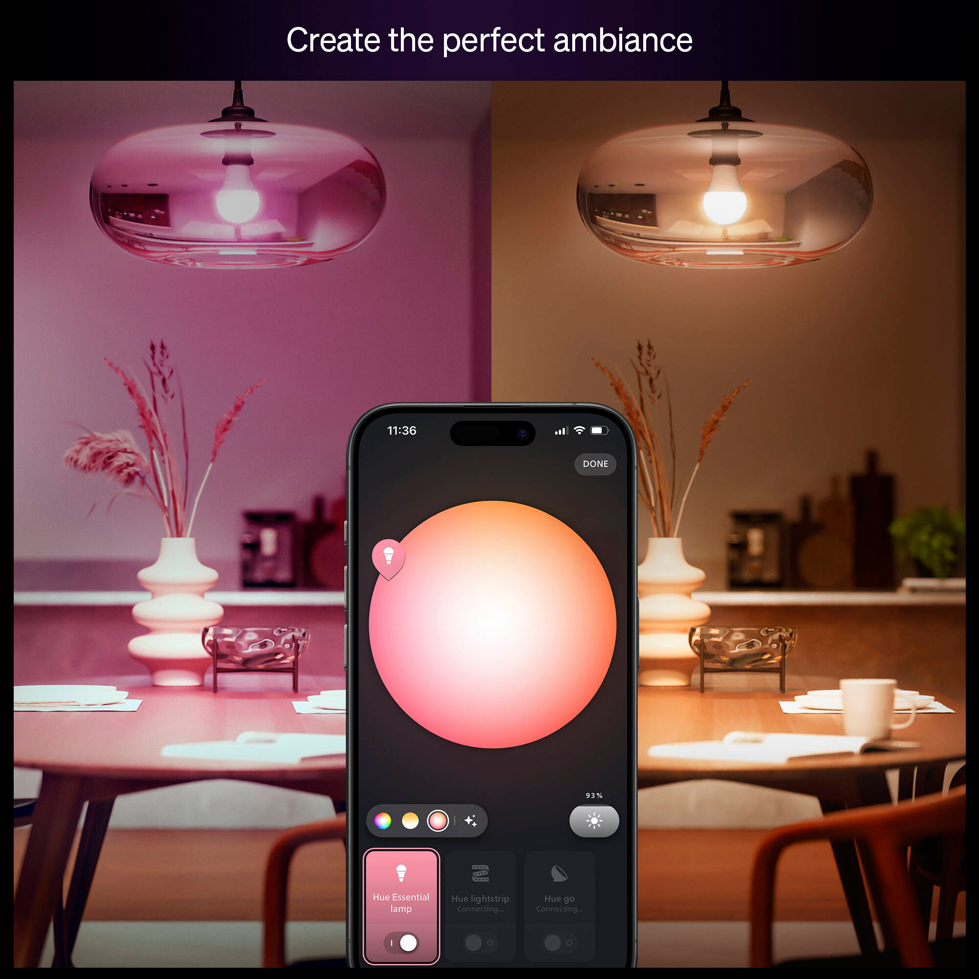Philips Hue Essential Smart LED A19 Bulb with Matter and Bluetooth In White & Color Ambiance (4-Pack) - 592592
