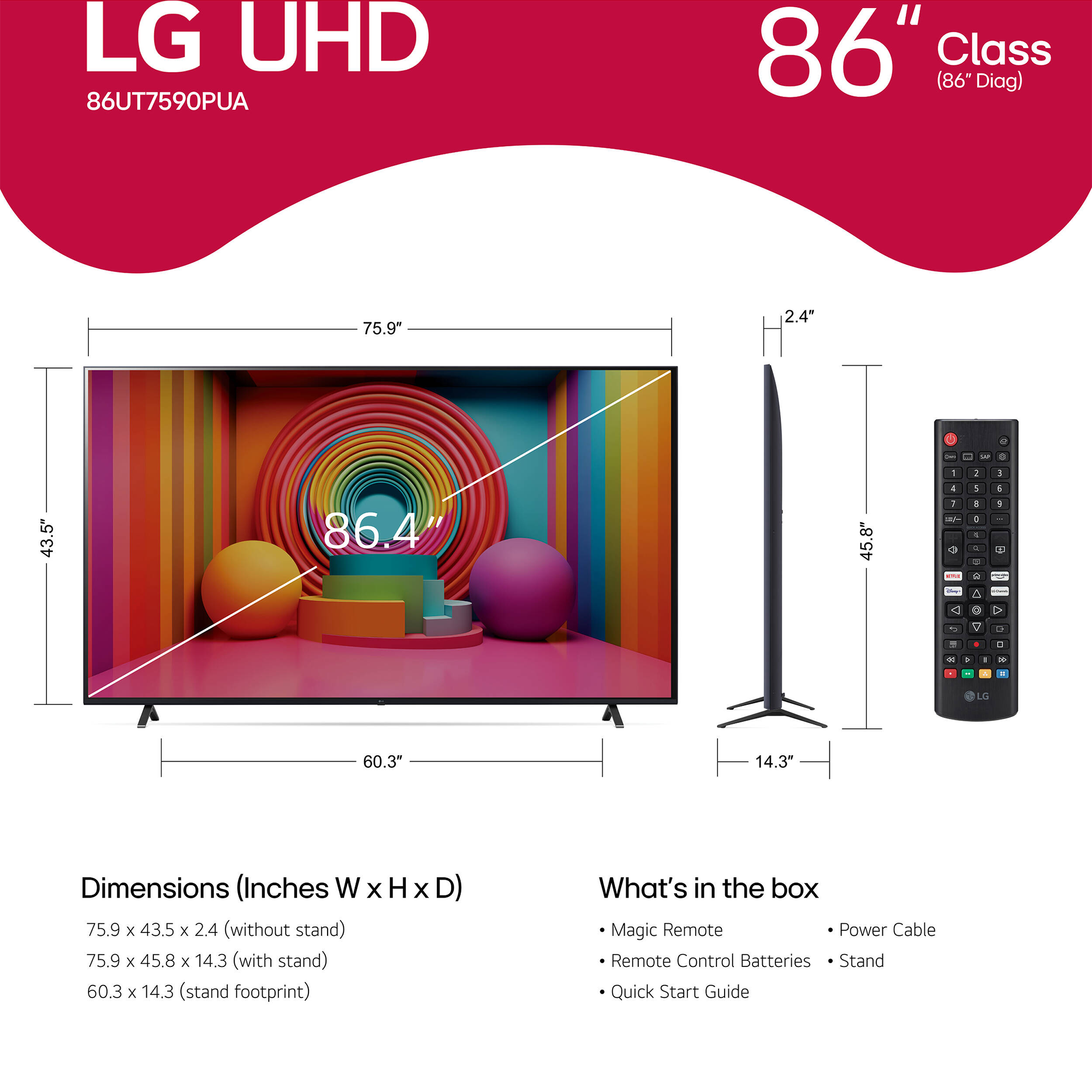 LG UT75 Series 86" 4K HDR Smart LED TV with webOS 24