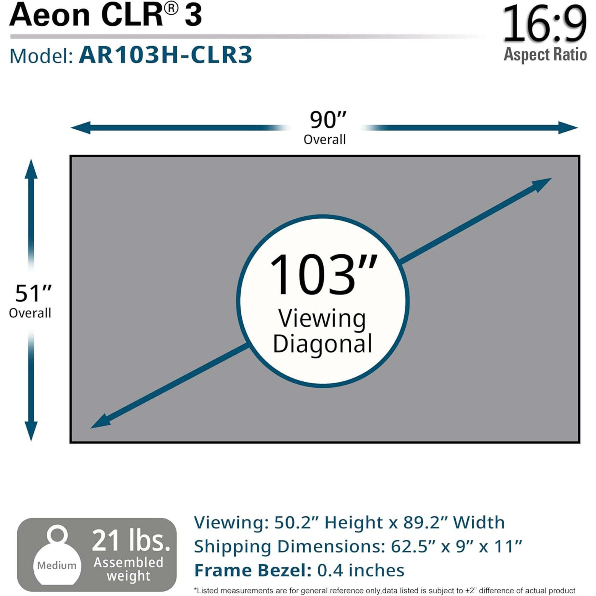 Elite Screens Aeon CLR 3 AR103H-CLR3 103" Fixed Frame Projection Screen