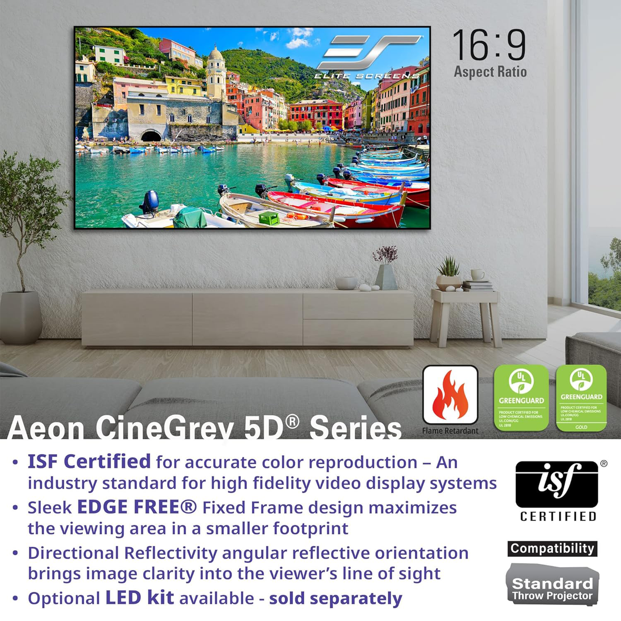 Elite Screens Aeon CineGrey 5D® Series 123" Fixed Frame Projection Screen