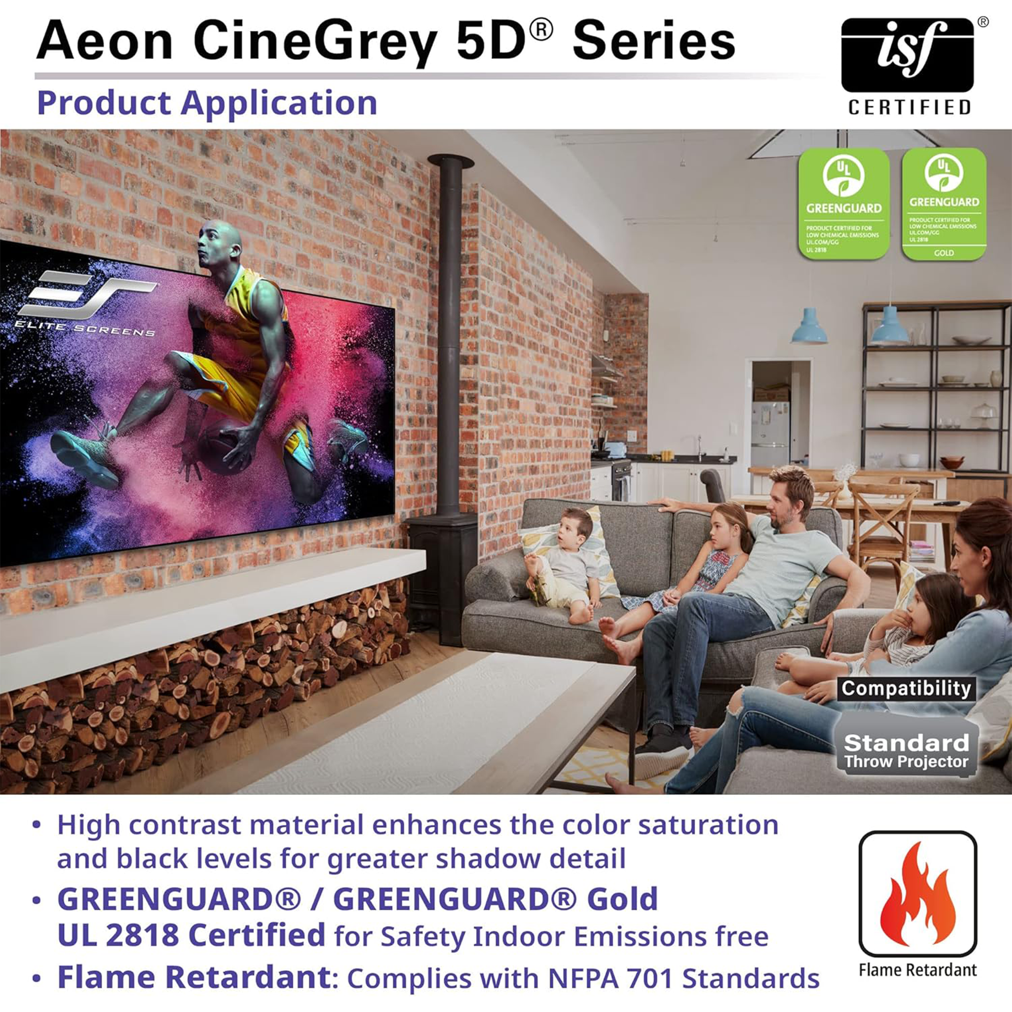 Elite Screens Aeon CineGrey 5D® Series 123" Fixed Frame Projection Screen