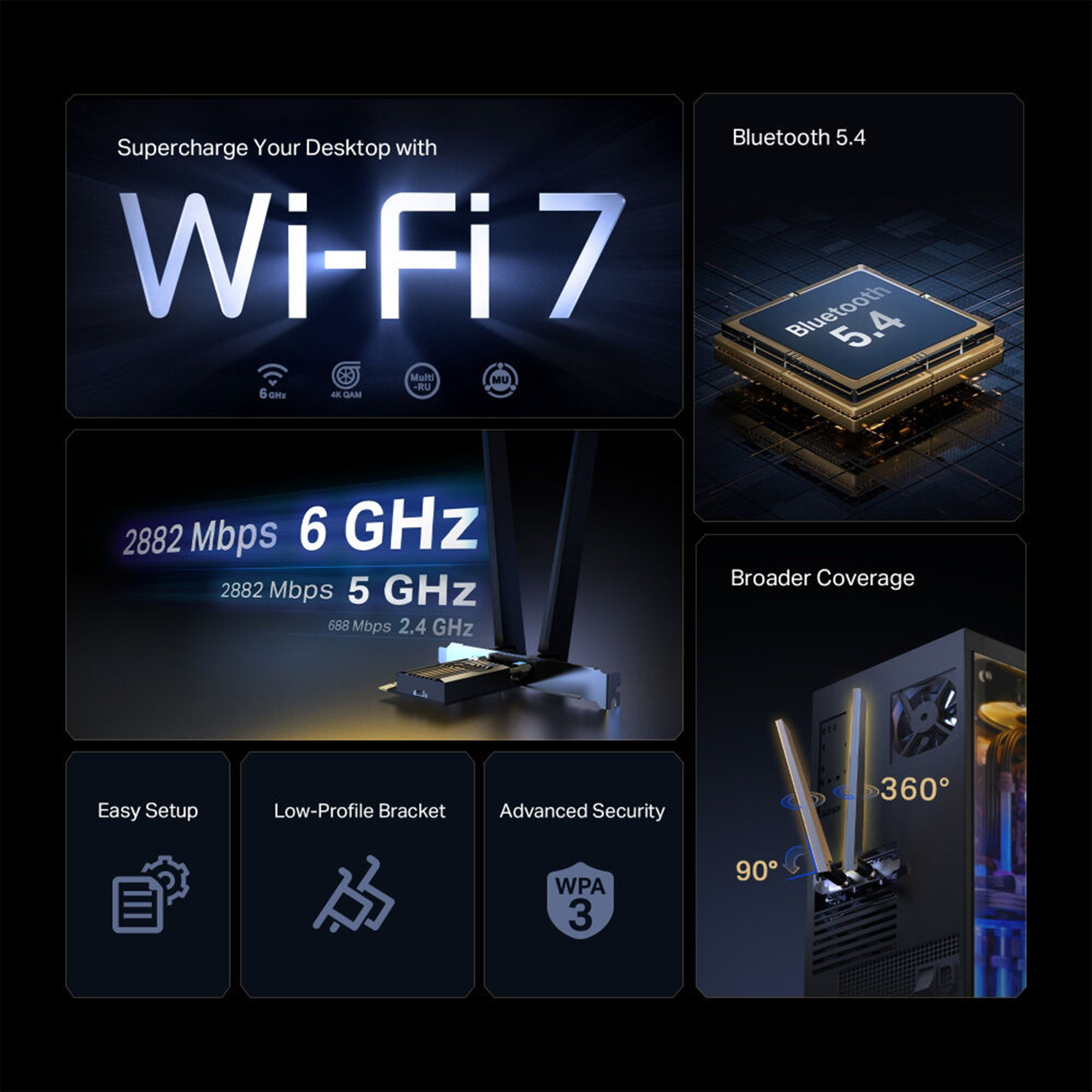 TP-Link Archer TBE400E Wi-Fi 7 Bluetooth 5.4 PCIe Adapter