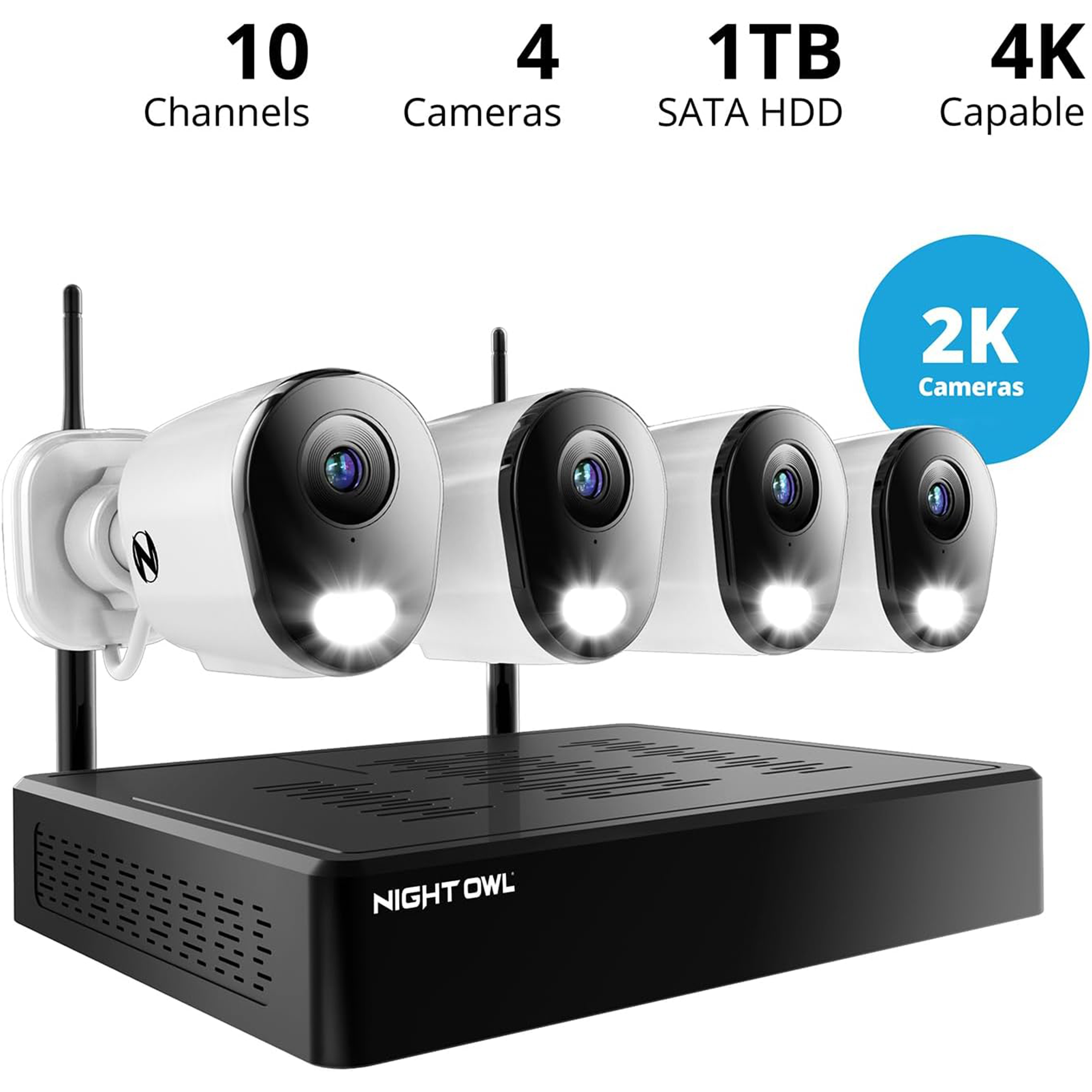 Night Owl 10-Channel 4-Camera 2K Indoor/Outdoor Wireless 1TB NVR Security System with 2-Way Audio - BTWN81-F4-4L