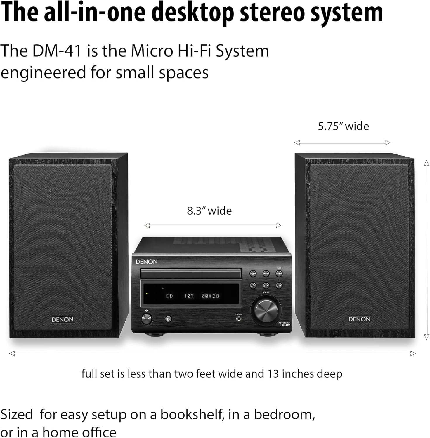Denon D-M41SBK 60W Bluetooth Wireless Music System with CD Player - DM-41SBK