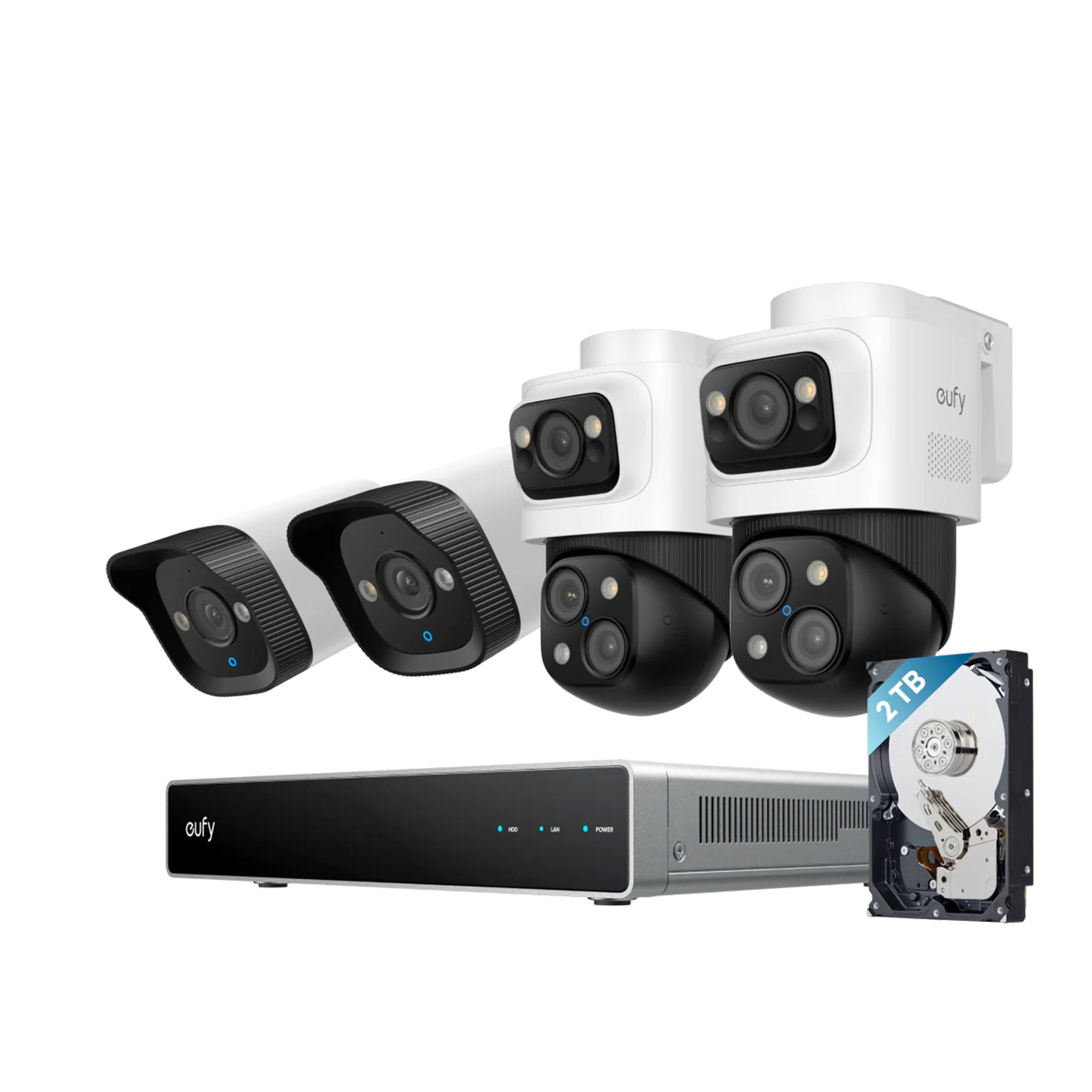 eufy S4 PoE NVR Security System - 24/7 Recording | Up to 16CH | 2TB HDD | 2 Bullet-PTZ Cams | 2 Bullet Cams | 360° PTZ | AI Auto Framing & Tracking | Smart Video Search | Color Night Vision