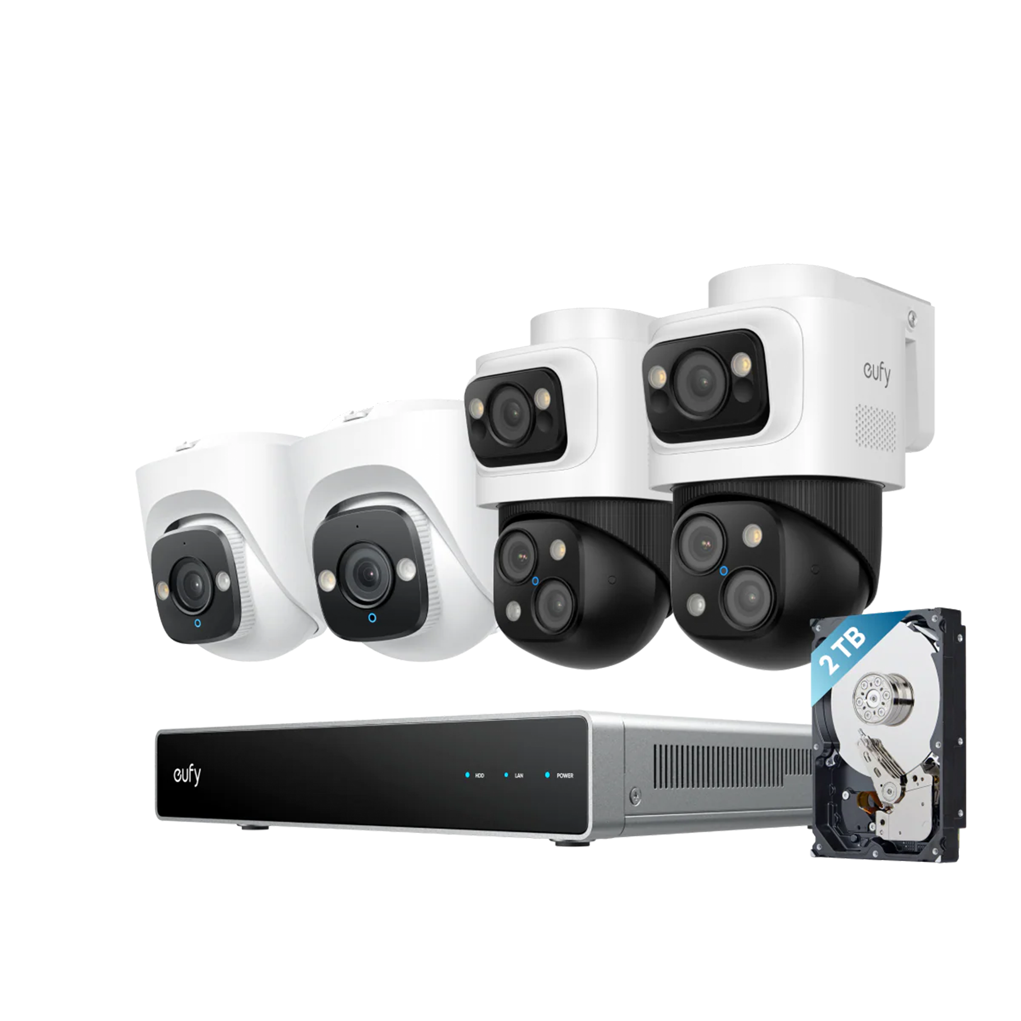 eufy PoE NVR Security System S4 - Power Over Ethernet | Wired | 24/7 Recording | Up to 16CH | 2TB HDD | 2 Bullet-PTZ Cams | 2 Turret Cams, 360° PTZ | AI Auto Framing & Tracking, Smart Video Search