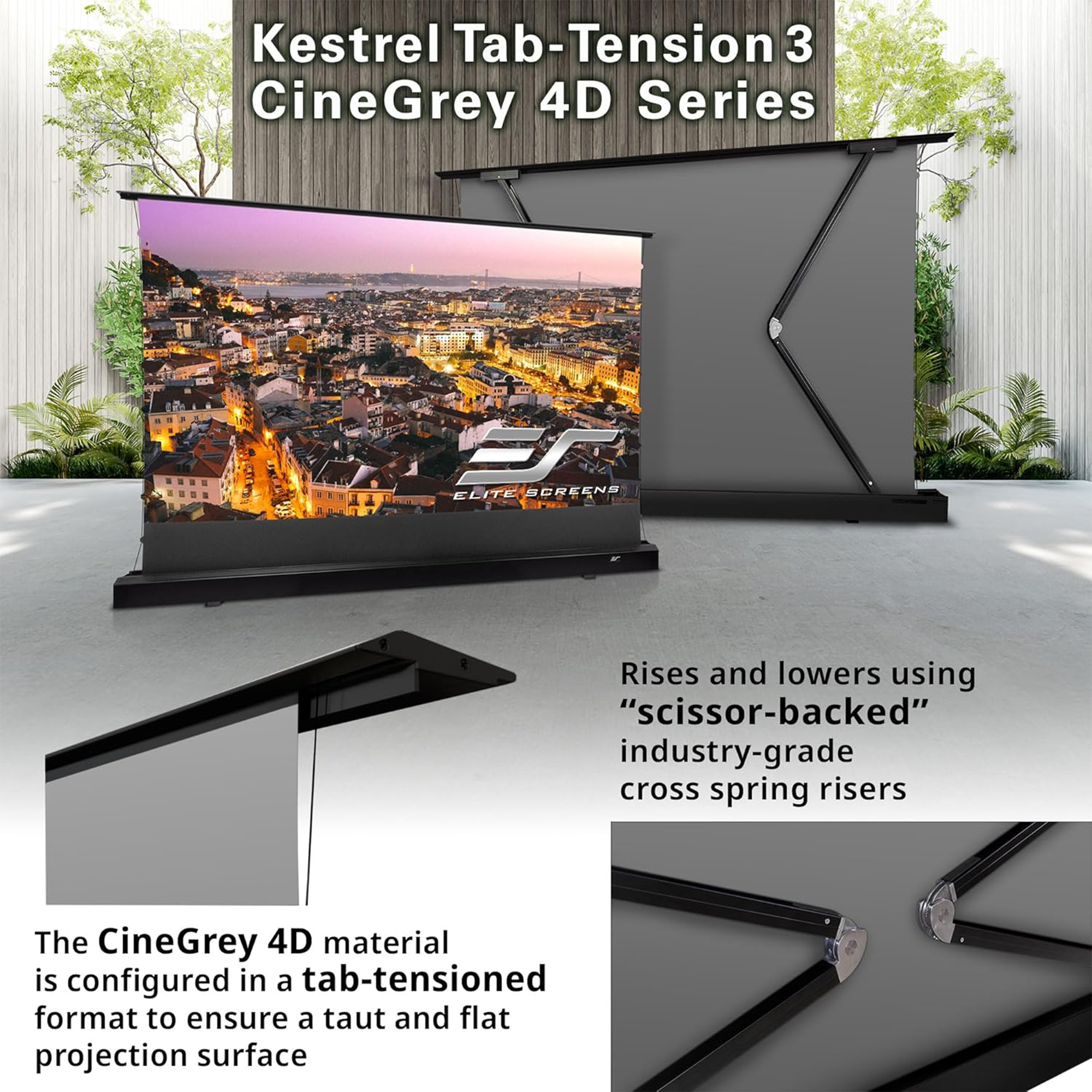 Elite Screens Kestrel Tab-Tension 3 FTE122H3-C4D 122" ALR Floor-Rising Electric Projection Screen