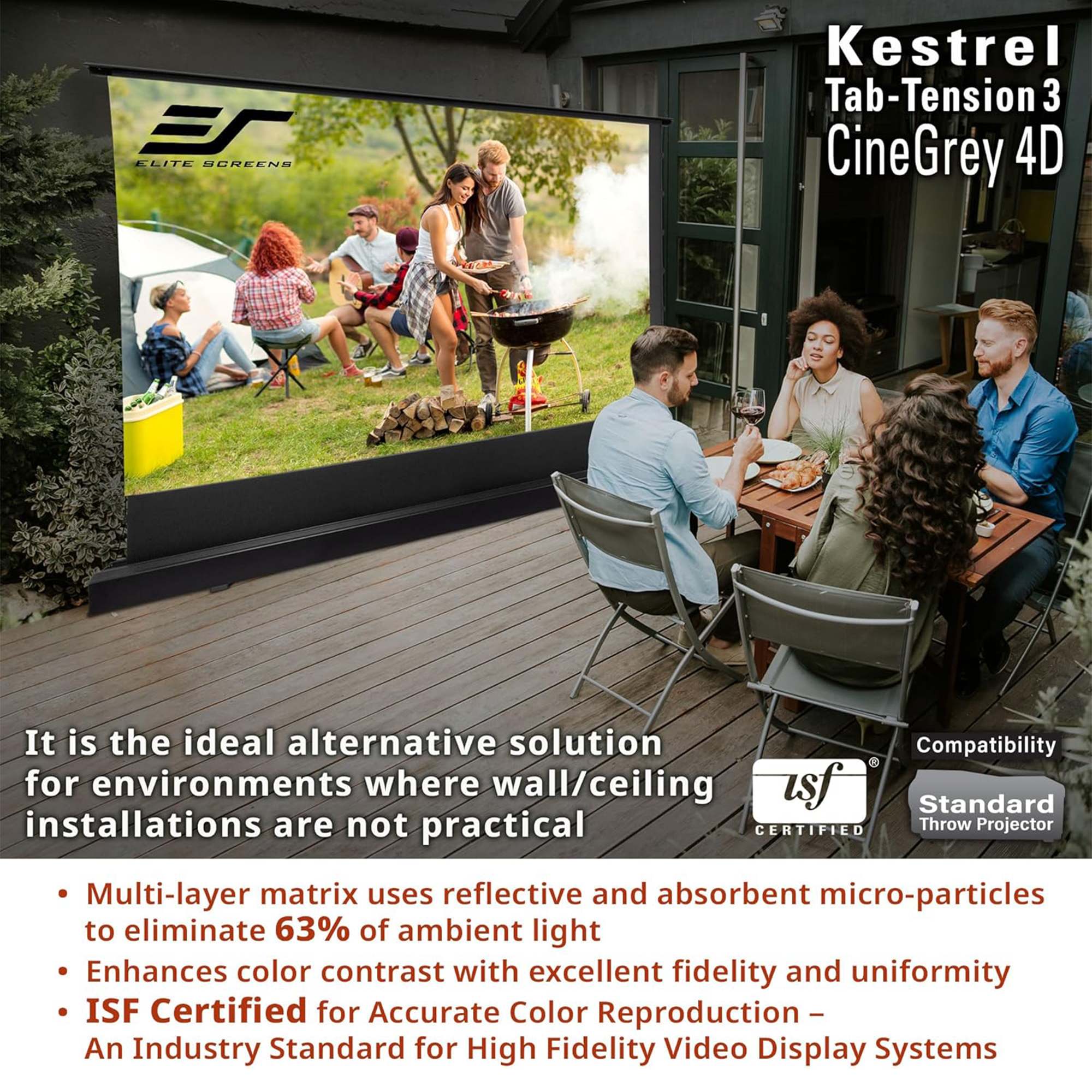 Elite Screens Kestrel Tab-Tension 3 FTE122H3-C4D 122" ALR Floor-Rising Electric Projection Screen