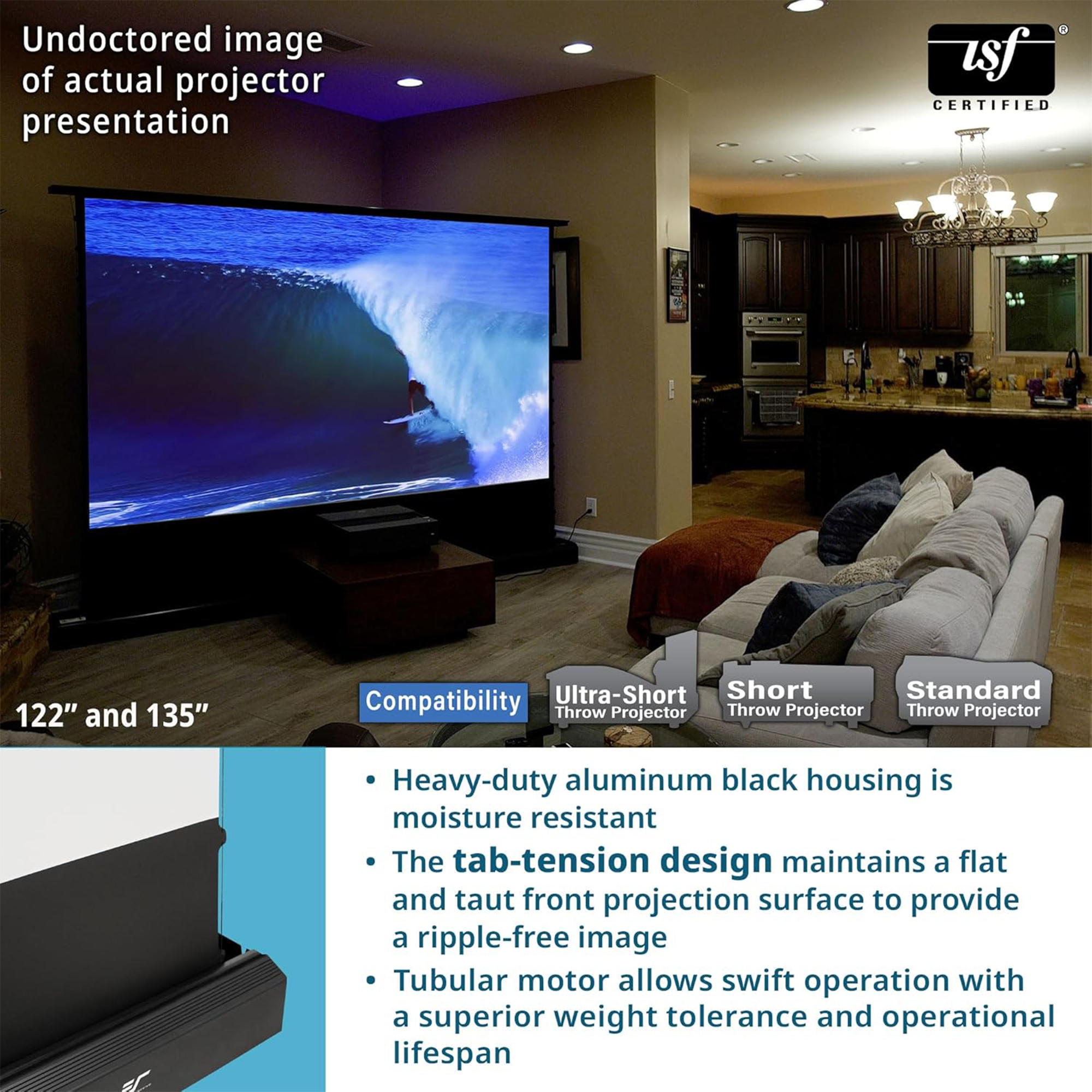 Elite Screens Kestrel Tab-Tension 3 FTE150H3 150" Electric Floor-Rising Projection Screen