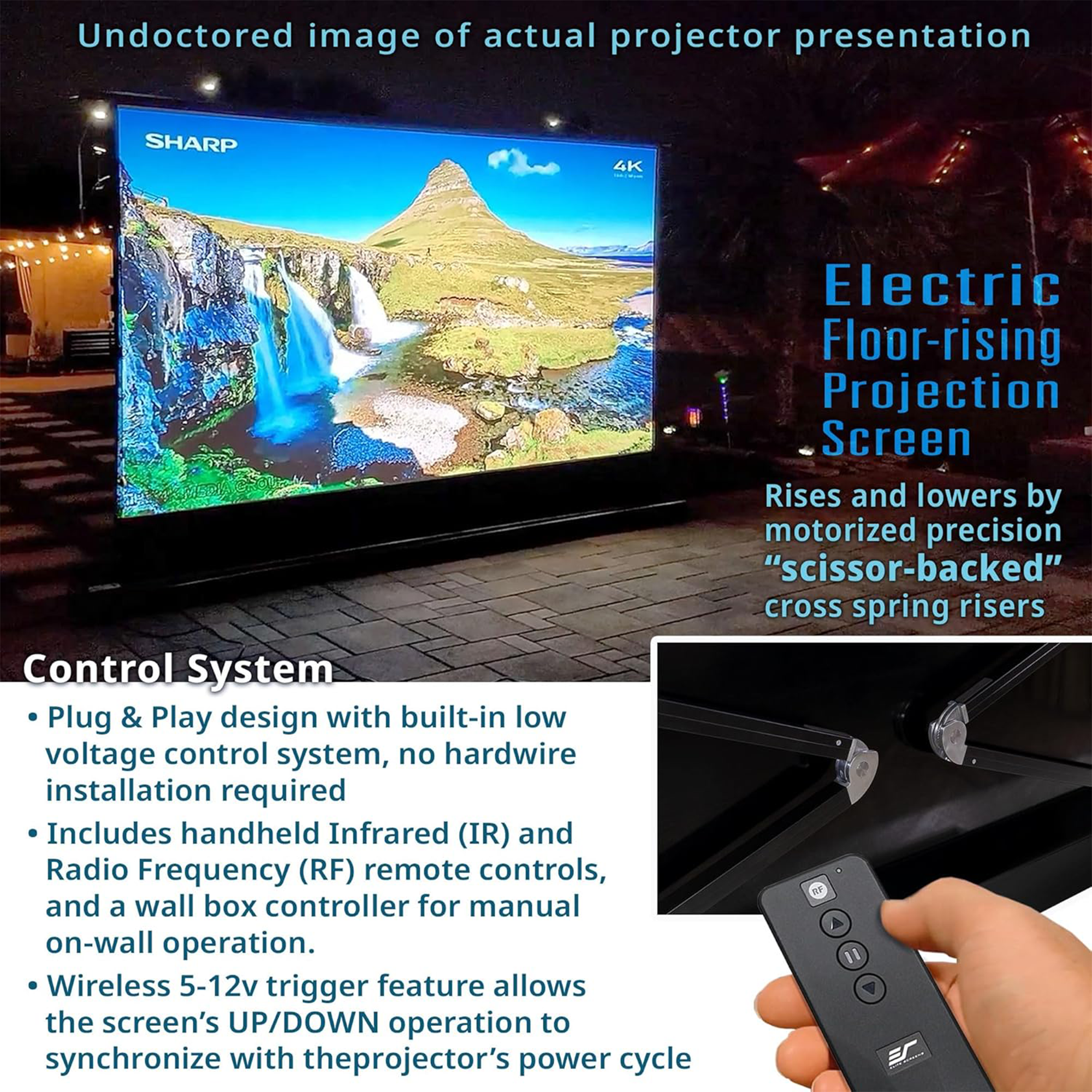 Elite Screens Kestrel Tab-Tension 3 FTE150H3 150" Electric Floor-Rising Projection Screen