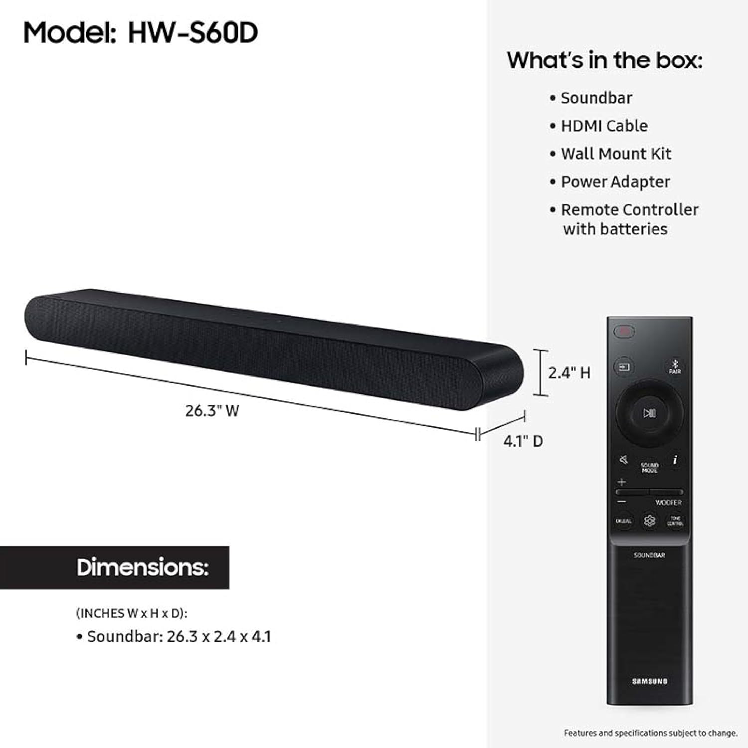 Samsung Soundbar Q-Series 5.0 Channel Dolby Atmos with Q-Symphony - HW-S60D/ZA