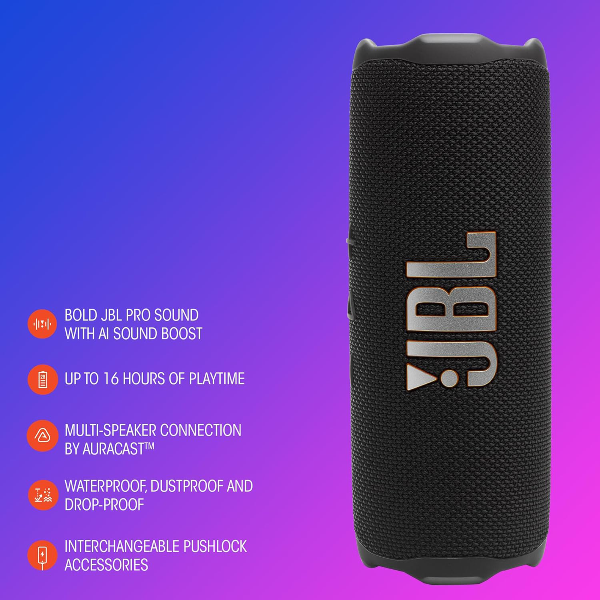 JBL Flip 7 Portable Waterproof Bluetooth Speaker (Black)