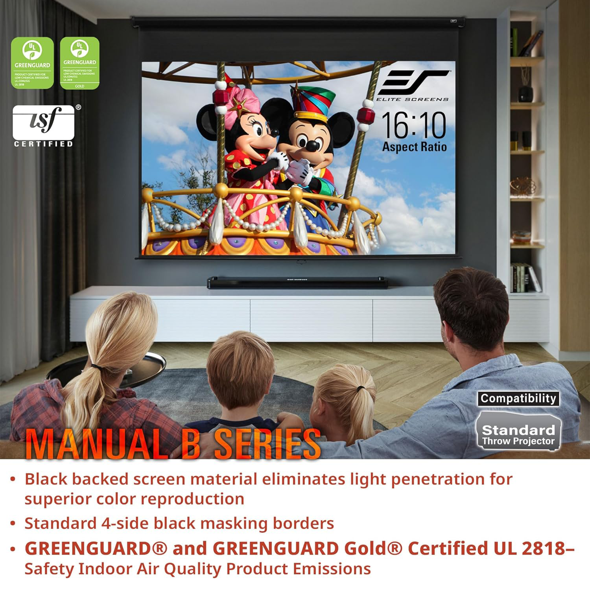 Elite Screens Manual B Series 100" Projection Screen - White