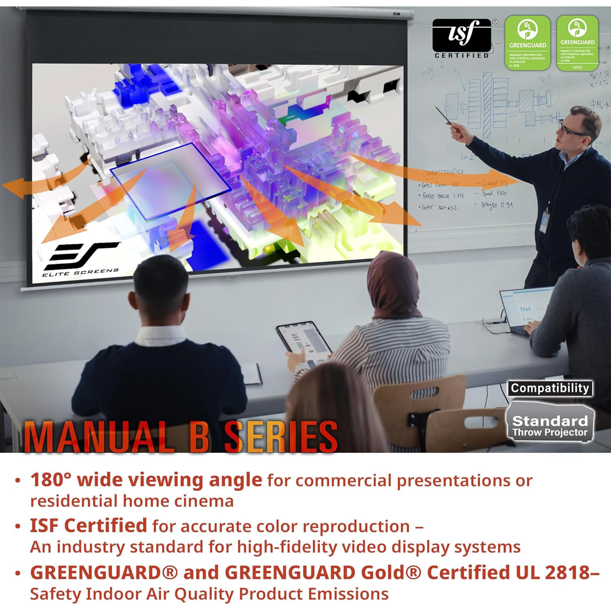 Elite Screens Manual B Series 100" Projection Screen - White