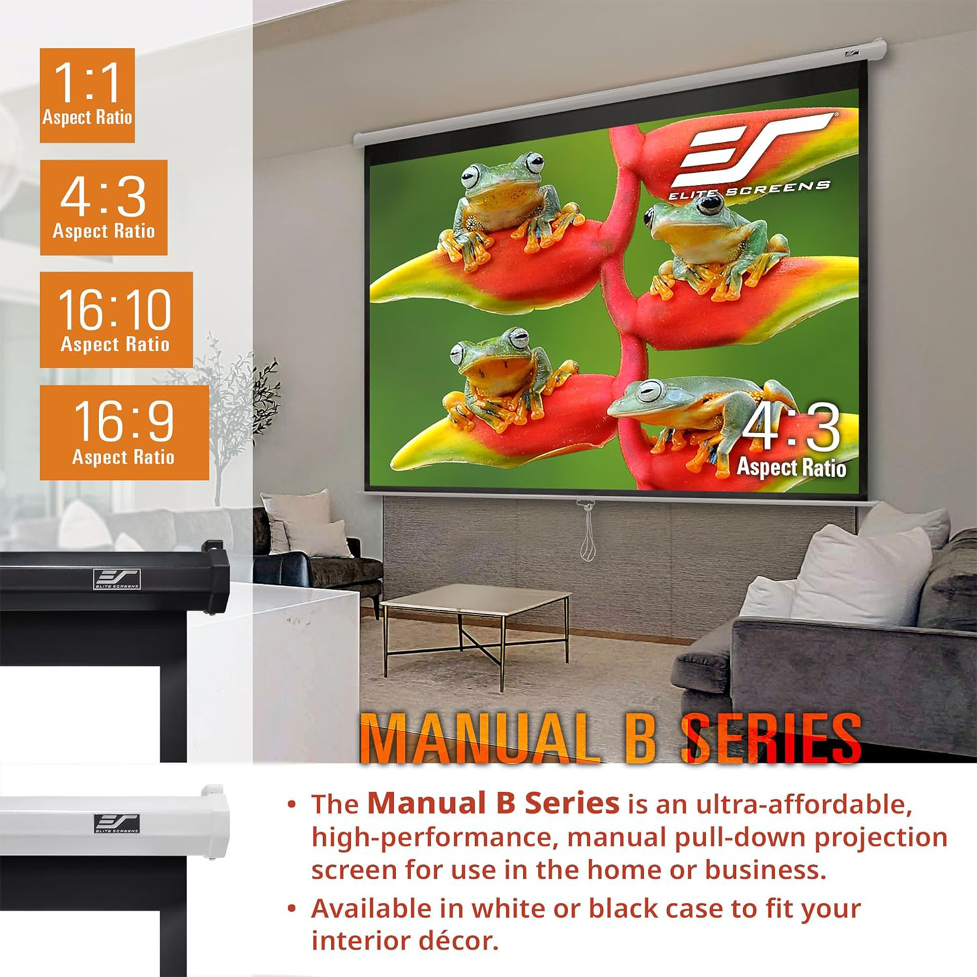 Elite Screens Manual B Series 100" Projection Screen - White