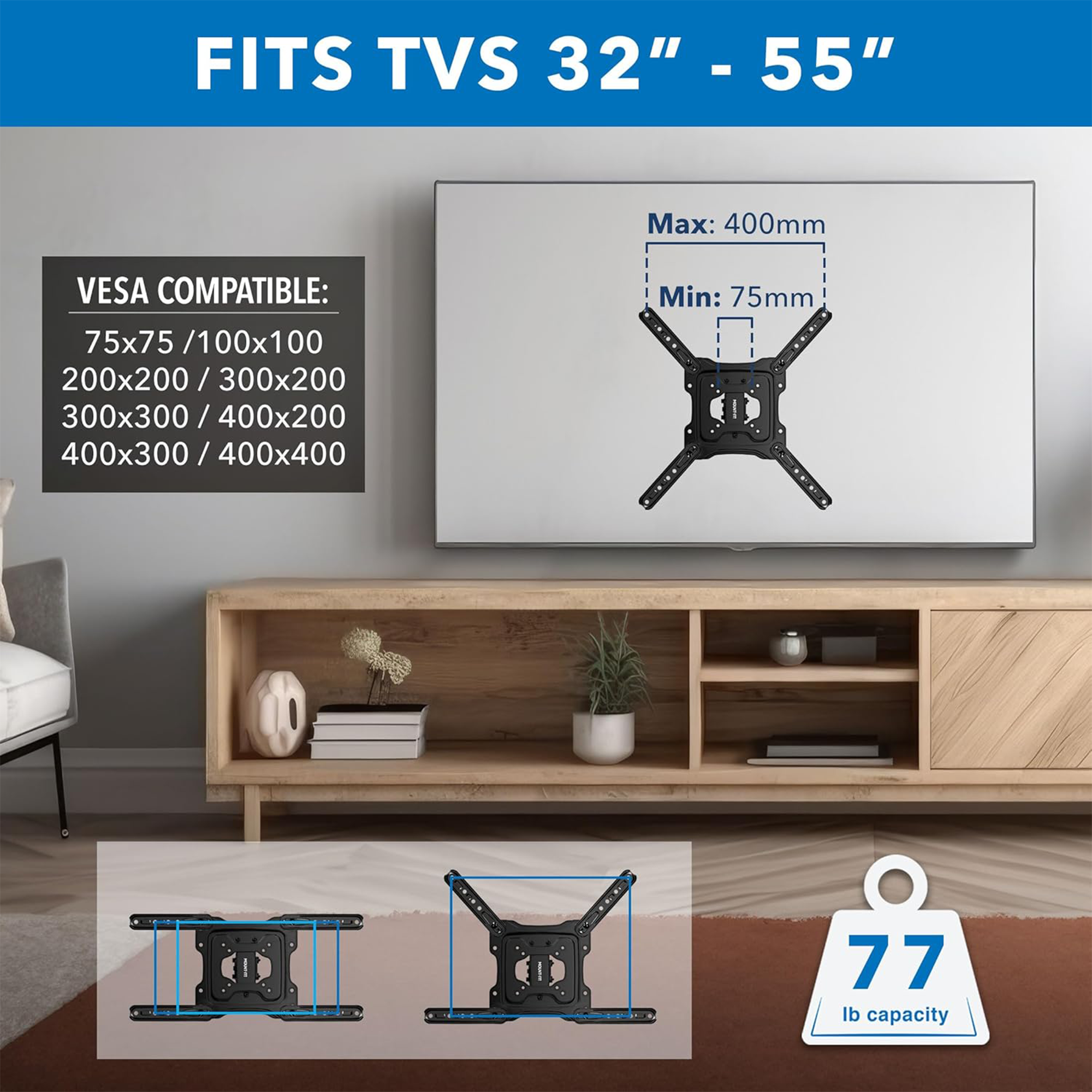 Mount-It! MI-14002 Full Motion TV Wall Mount for 32 to 55" Displays