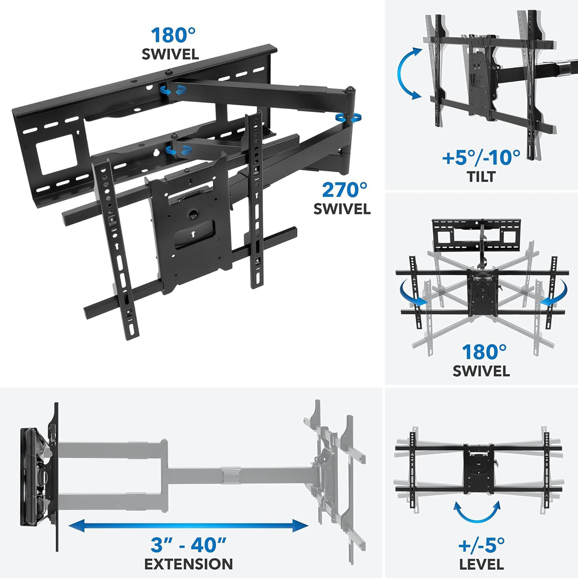 Mount-It! MI-372 Full Motion Wall Mount for 42 to 80" Displays