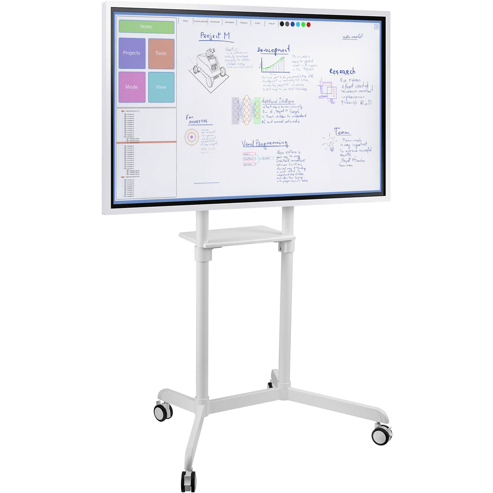 Mount-It! MI-8001 Interactive Display Stand & Mobile TV Flip Cart with Shelf (White)