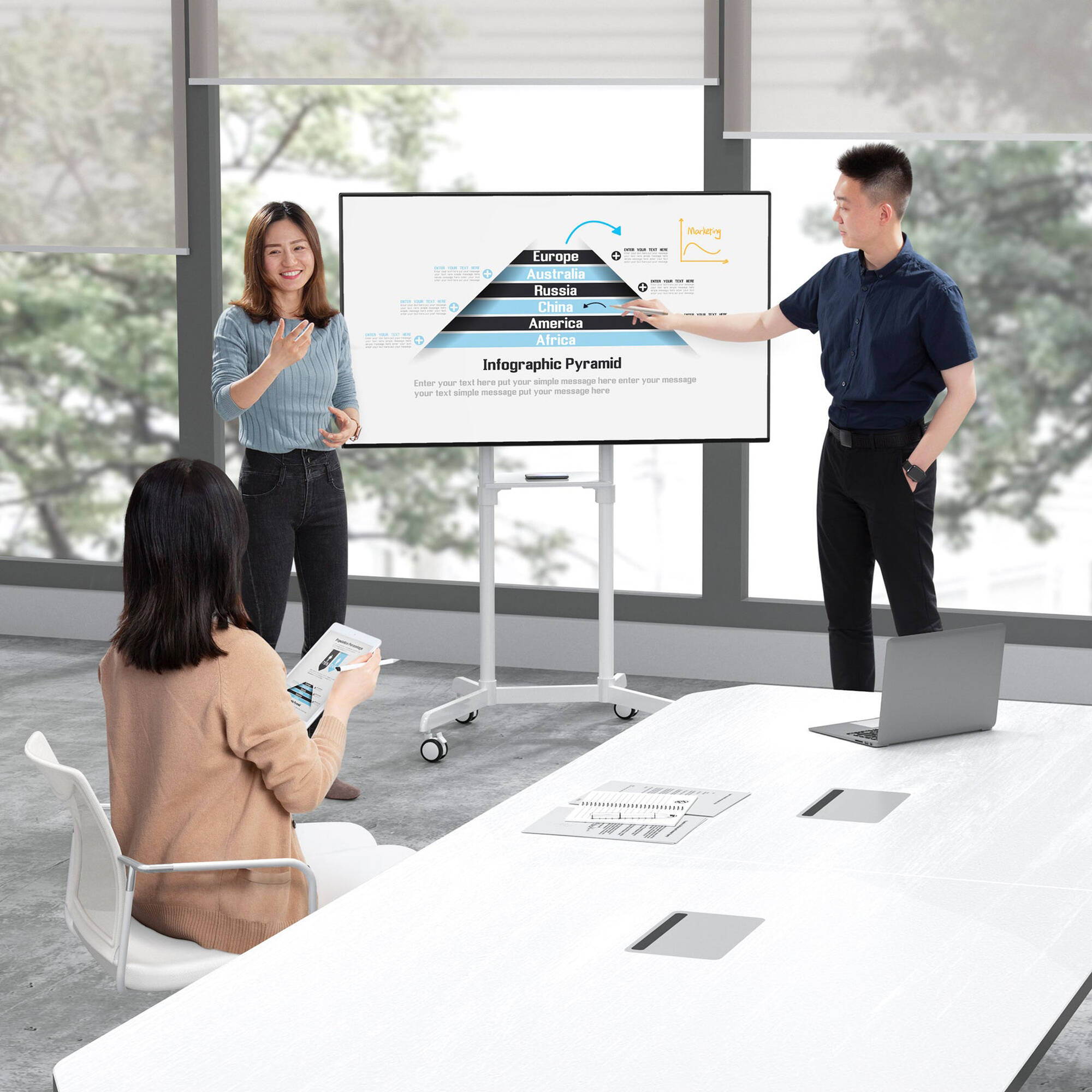 Mount-It! MI-8001 Interactive Display Stand & Mobile TV Flip Cart with Shelf (White)