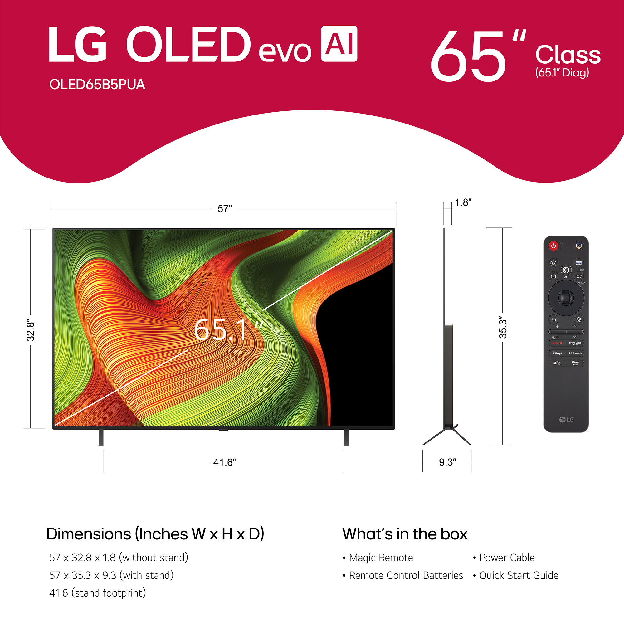 LG OLED AI B5 65" 4K HDR Smart TV - OLED65B5PUA