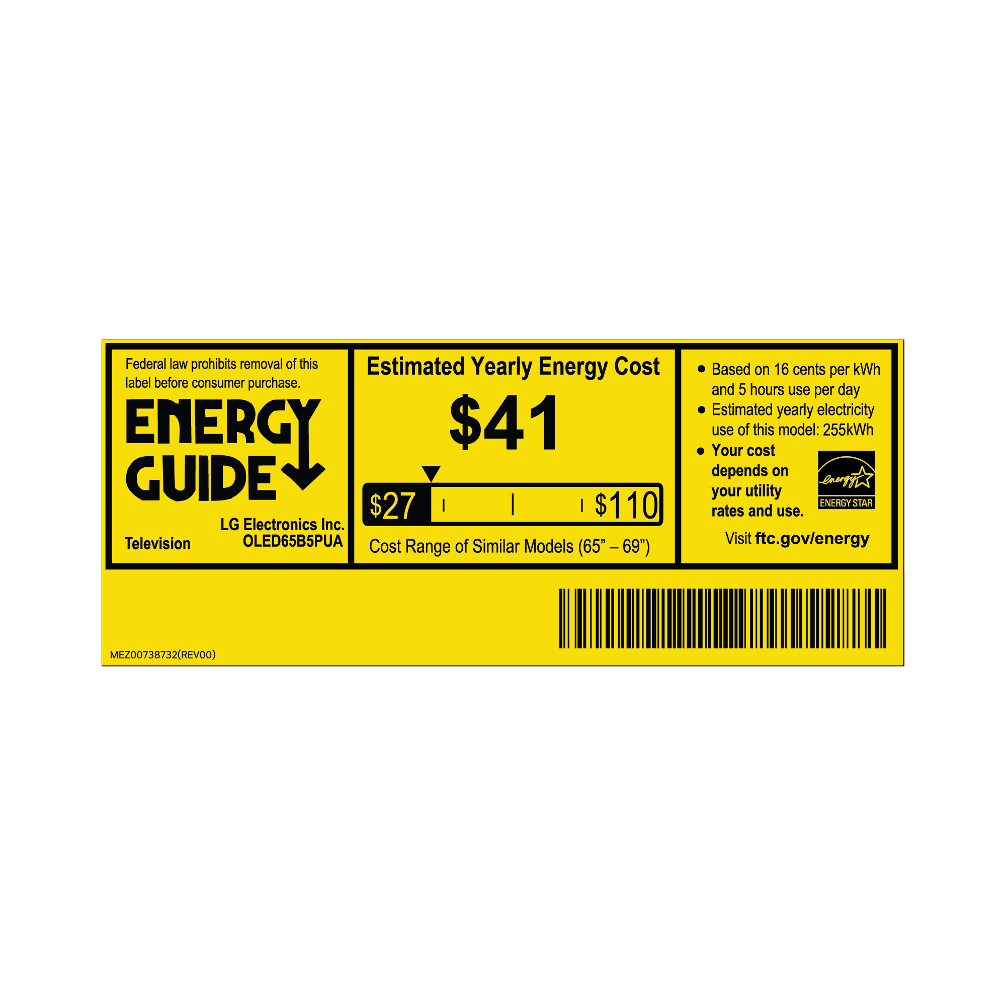 LG OLED AI B5 65" 4K HDR Smart TV - OLED65B5PUA