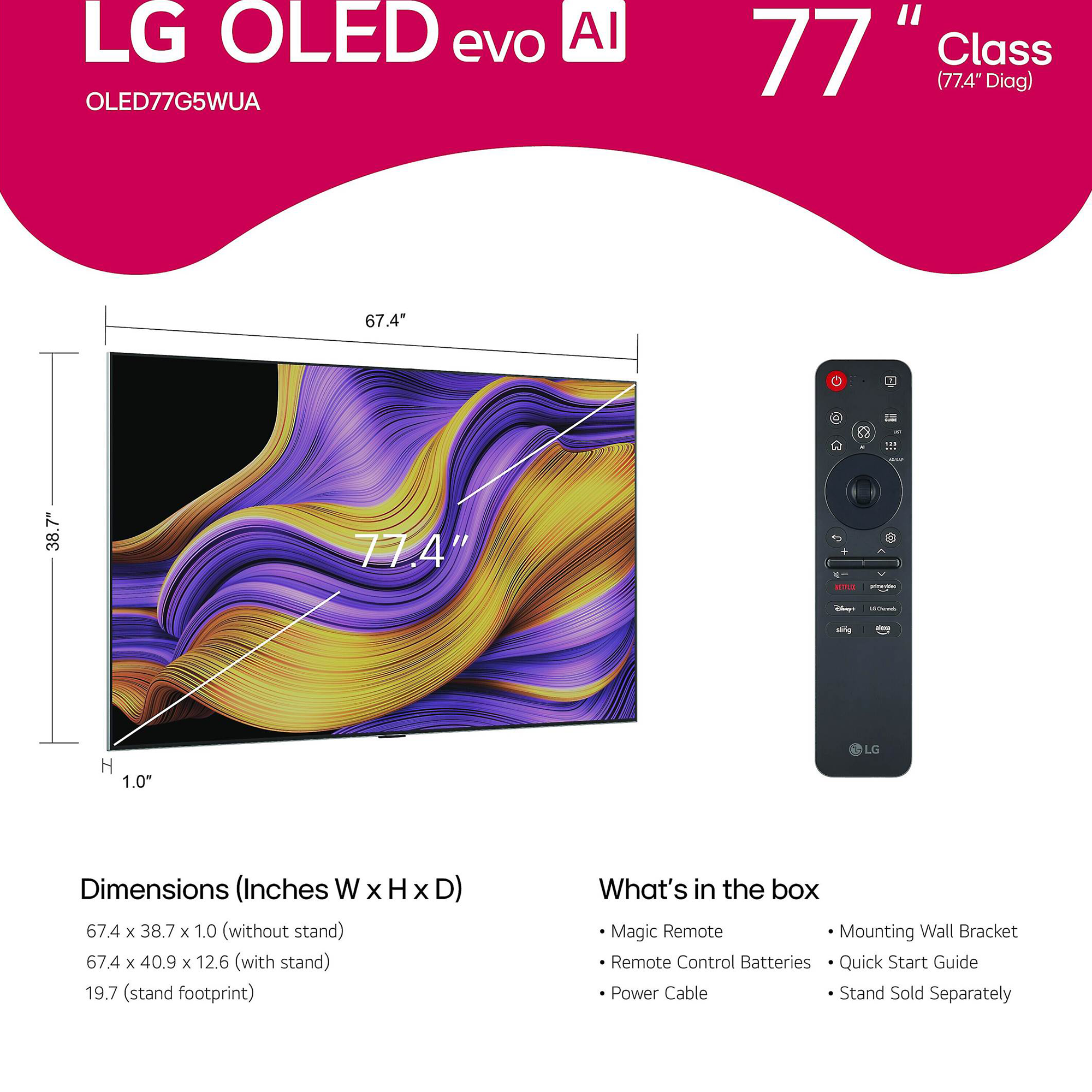LG OLED evo AI G5 4K 77-Inch Smart TV with Supplied Wall Mount - OLED77G5WUA