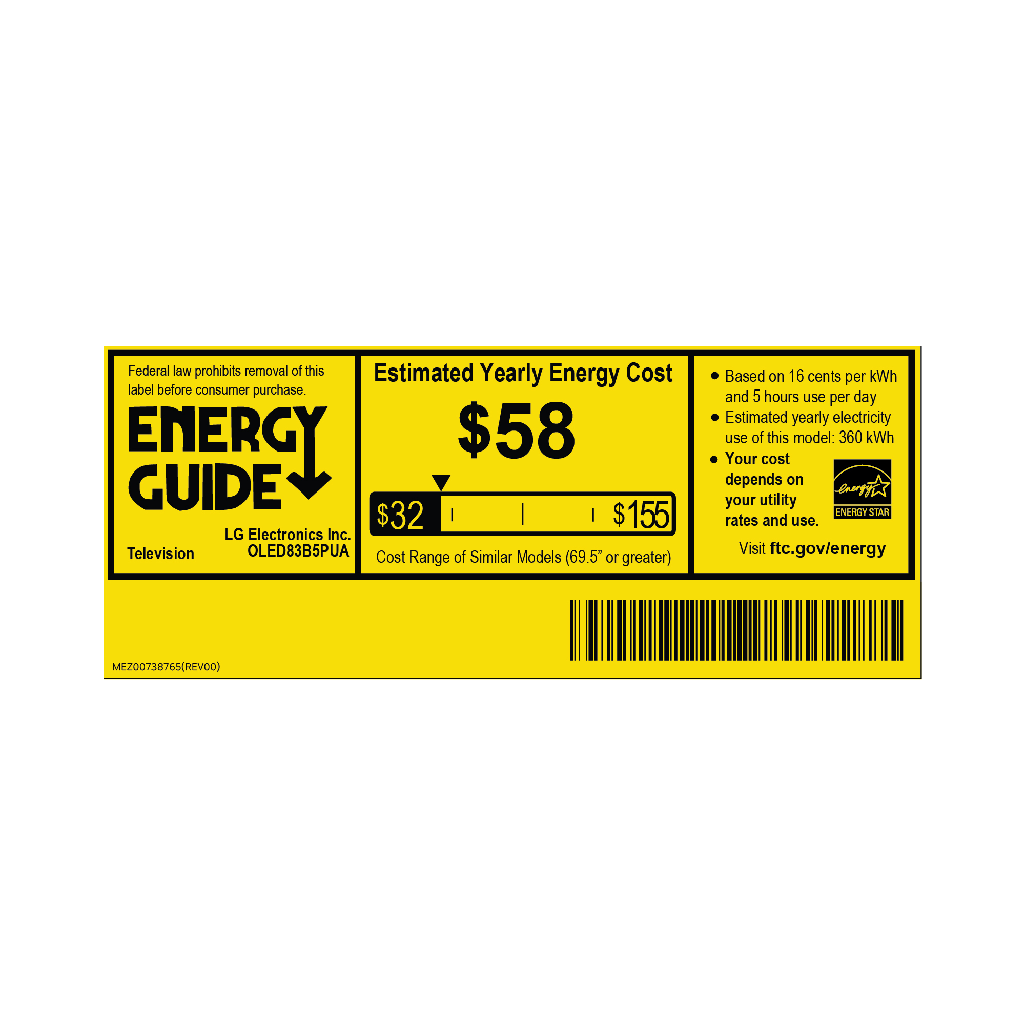 LG OLED AI B5 83" 4K HDR Smart TV - OLED83B5PUA