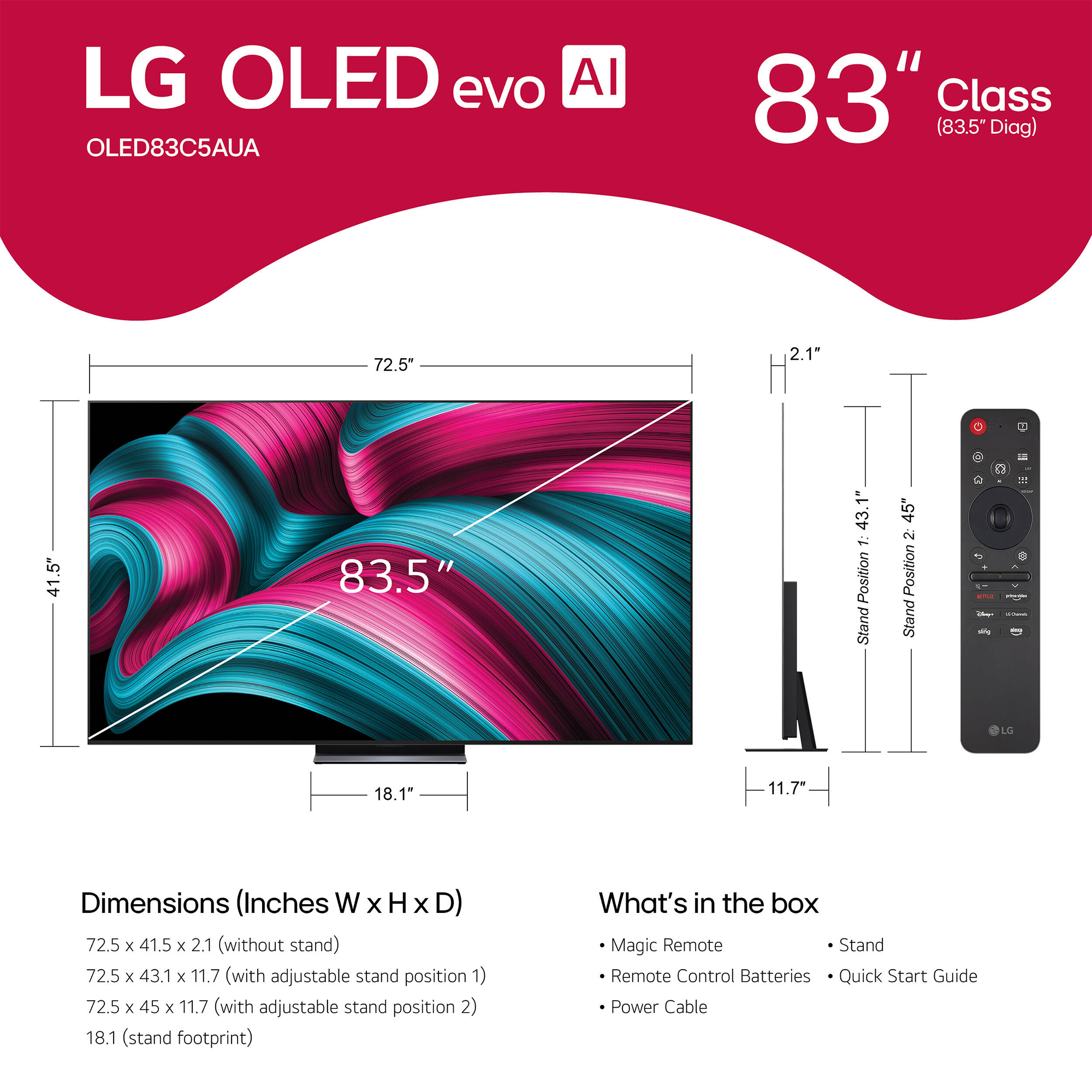 LG OLED evo AI C5 4K 83-Inch Smart TV - OLED83C5PUA