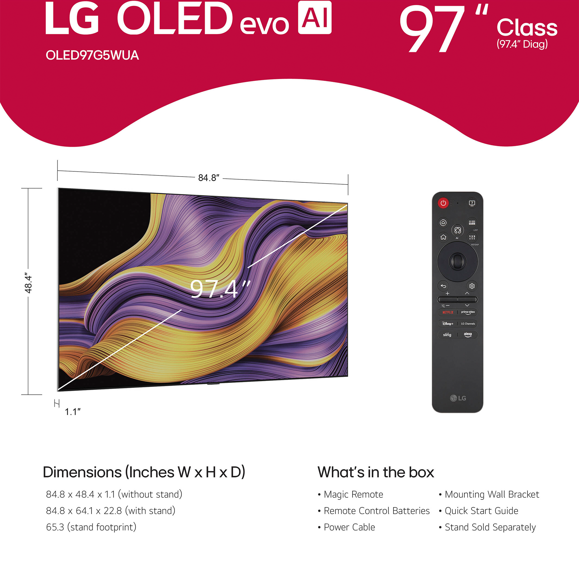 LG OLED evo AI G5 4K 97-Inch Smart TV with Supplied Wall Mount - OLED97G5WUA