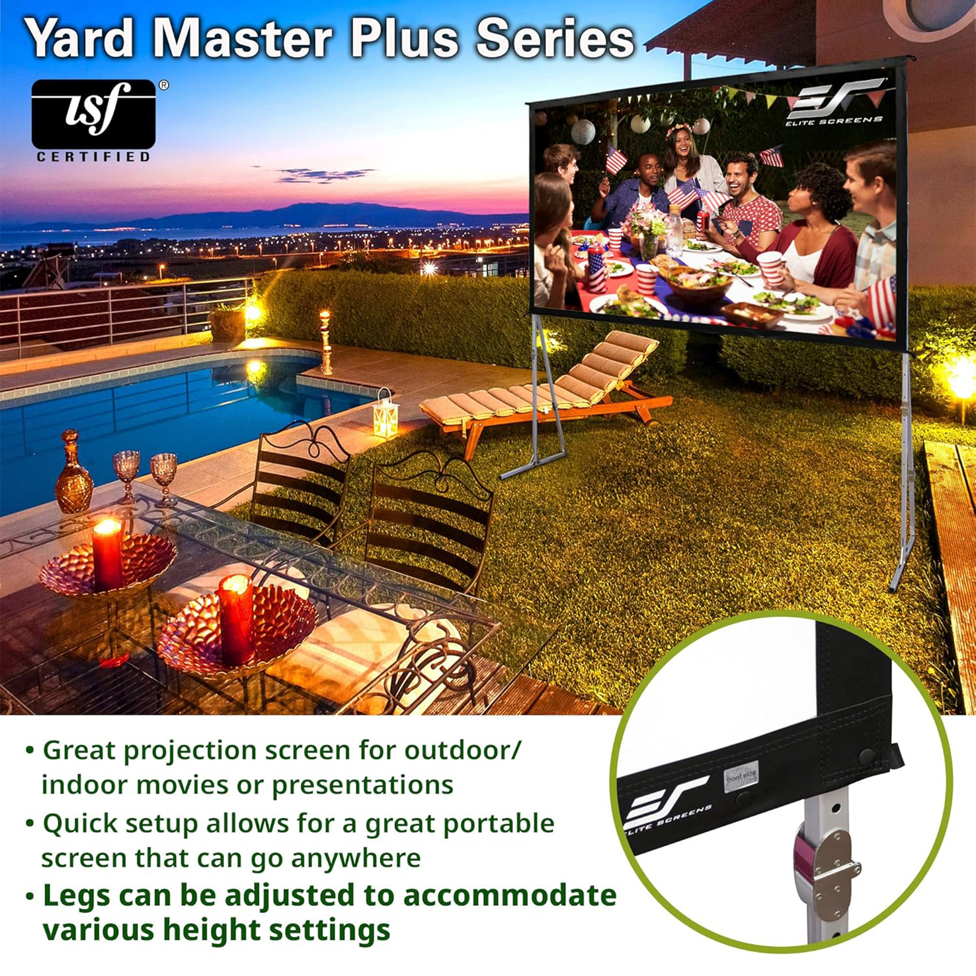 Elite Screens Yard Master Plus Series OMS145H2PLUS 145" Portable Indoor/Outdoor Folding Frame Projection Screen