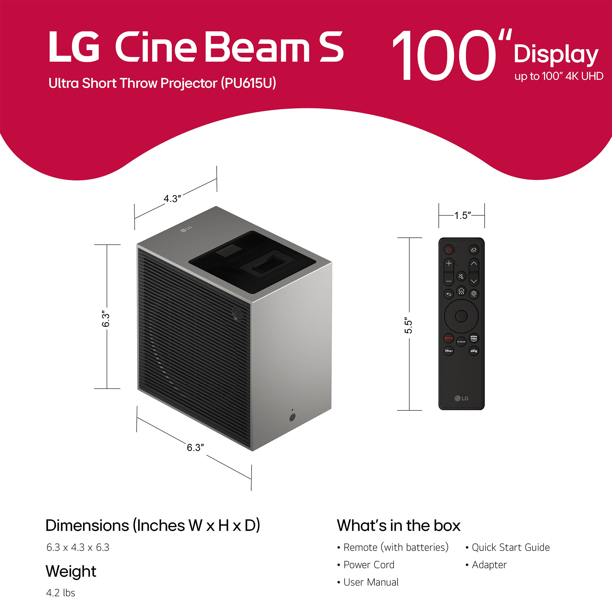 LG CineBeam S 500-Lumen UHD 4K Ultra-Short-Throw Triple Laser DLP Smart Projector
