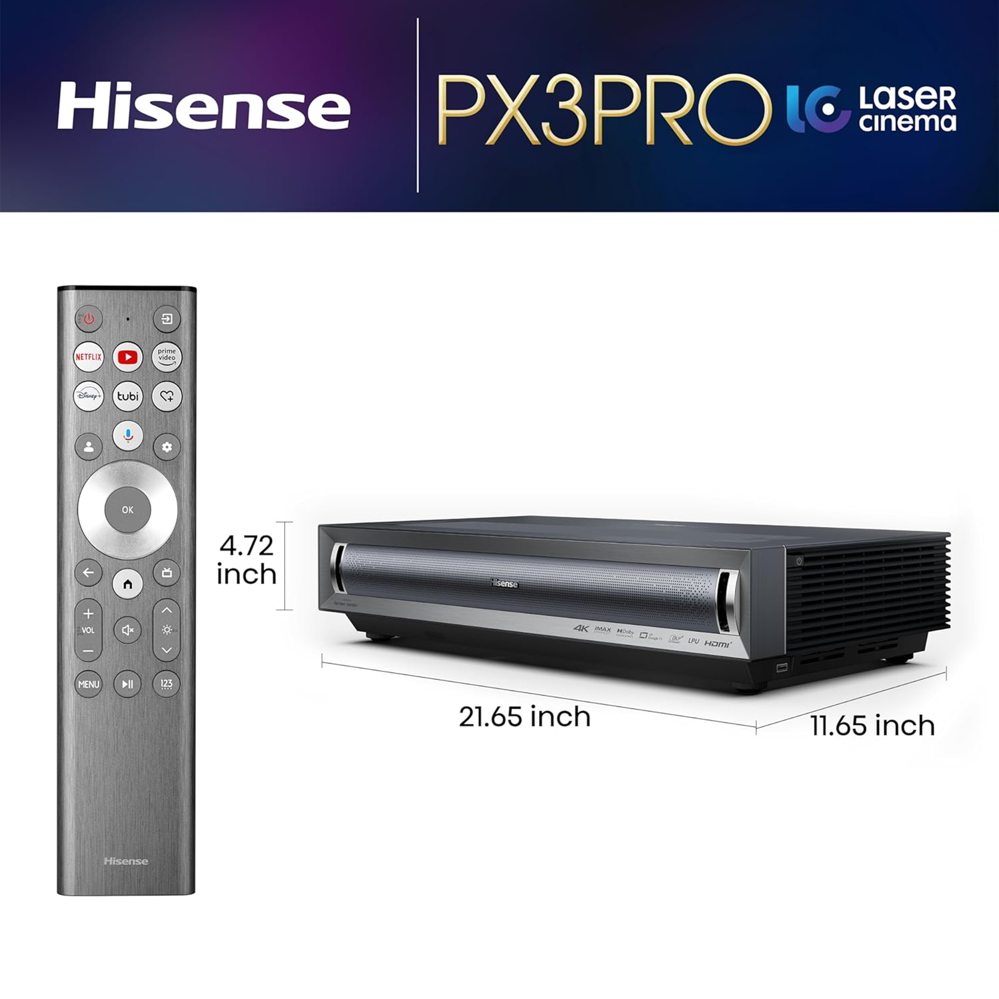 Hisense PX3-PRO 3000-Lumen 4K Ultra Short-Throw TriChroma Laser DLP Smart Projector