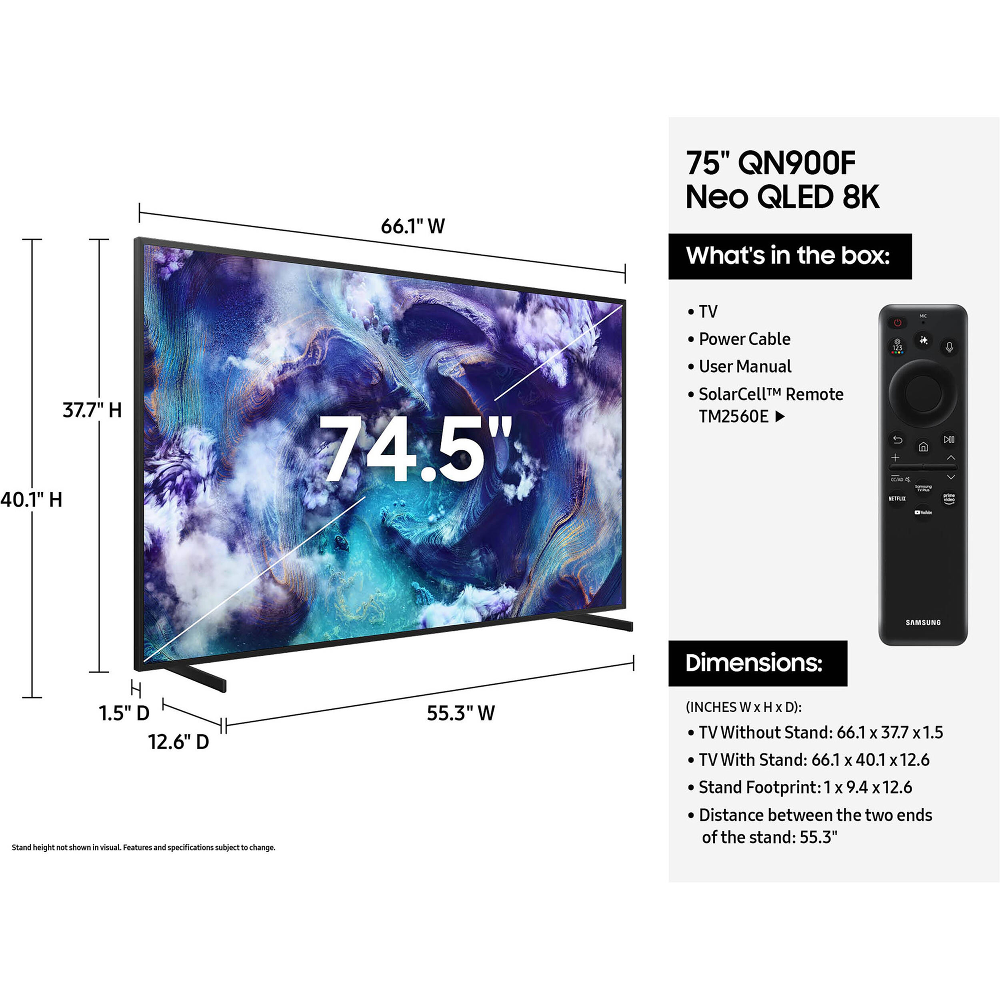Samsung QN900F Series 75" Neo QLED 8K Mini LED SamsungVision AI Smart Tizen TV (2025)