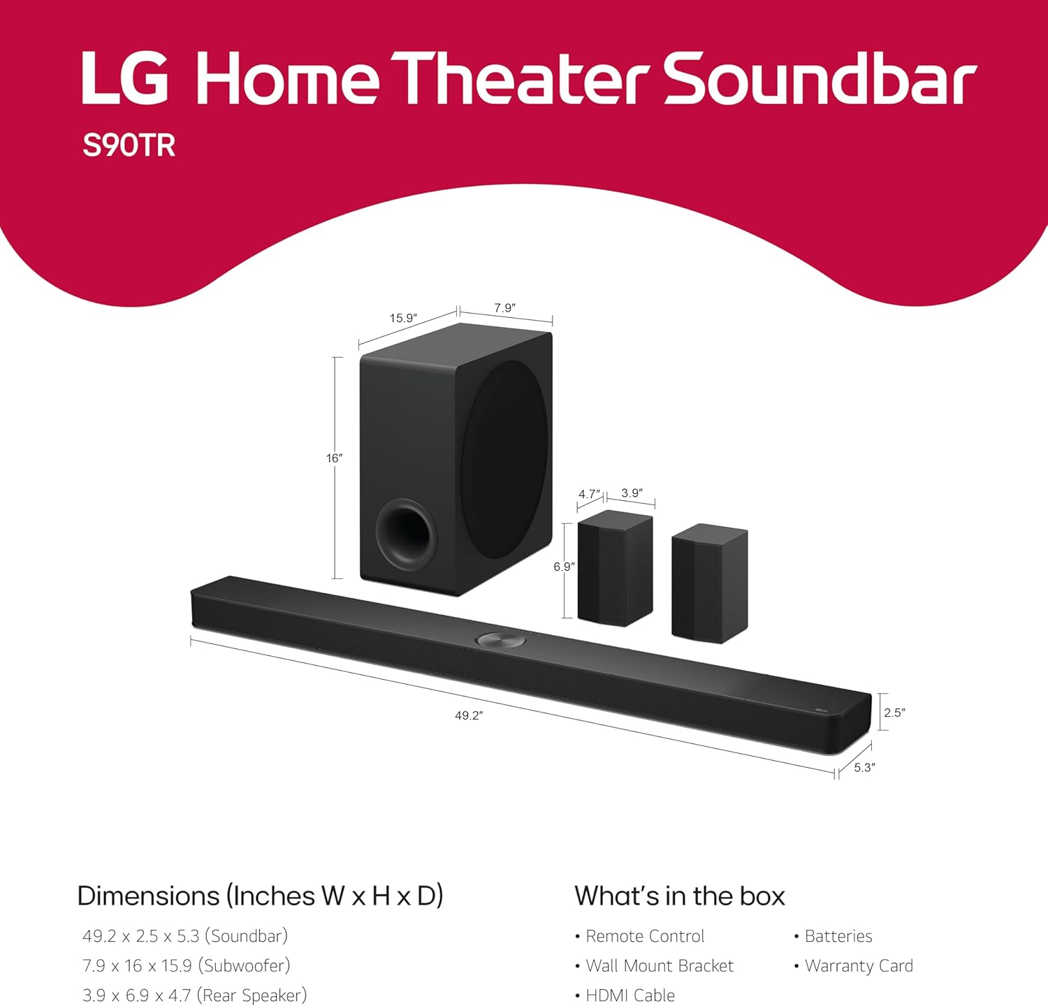 LG S90TR 670W 7.1.3-Channel Dolby Atmos Soundbar System with Wireless Rear Speakers and WOW Orchestra