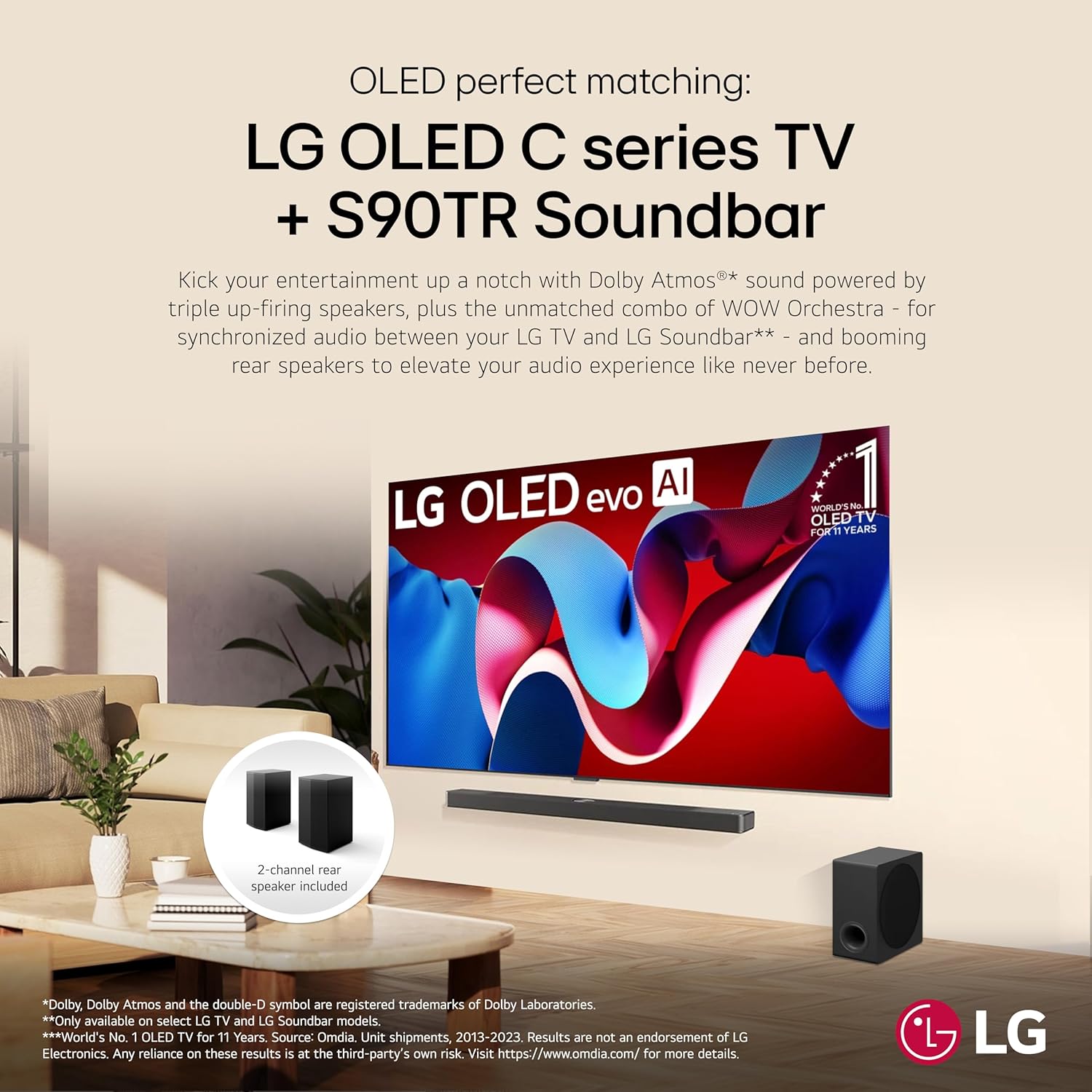LG S90TR 670W 7.1.3-Channel Dolby Atmos Soundbar System with Wireless Rear Speakers and WOW Orchestra