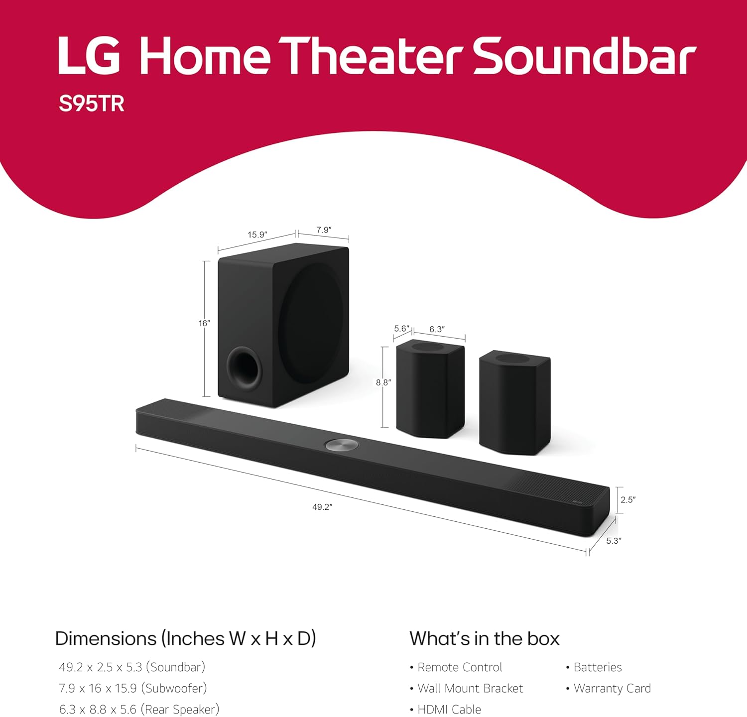 LG S95TR 9.1.5-Channel Dolby Atmos Soundbar System with Wireless Rear Speakers and WOW Orchestra