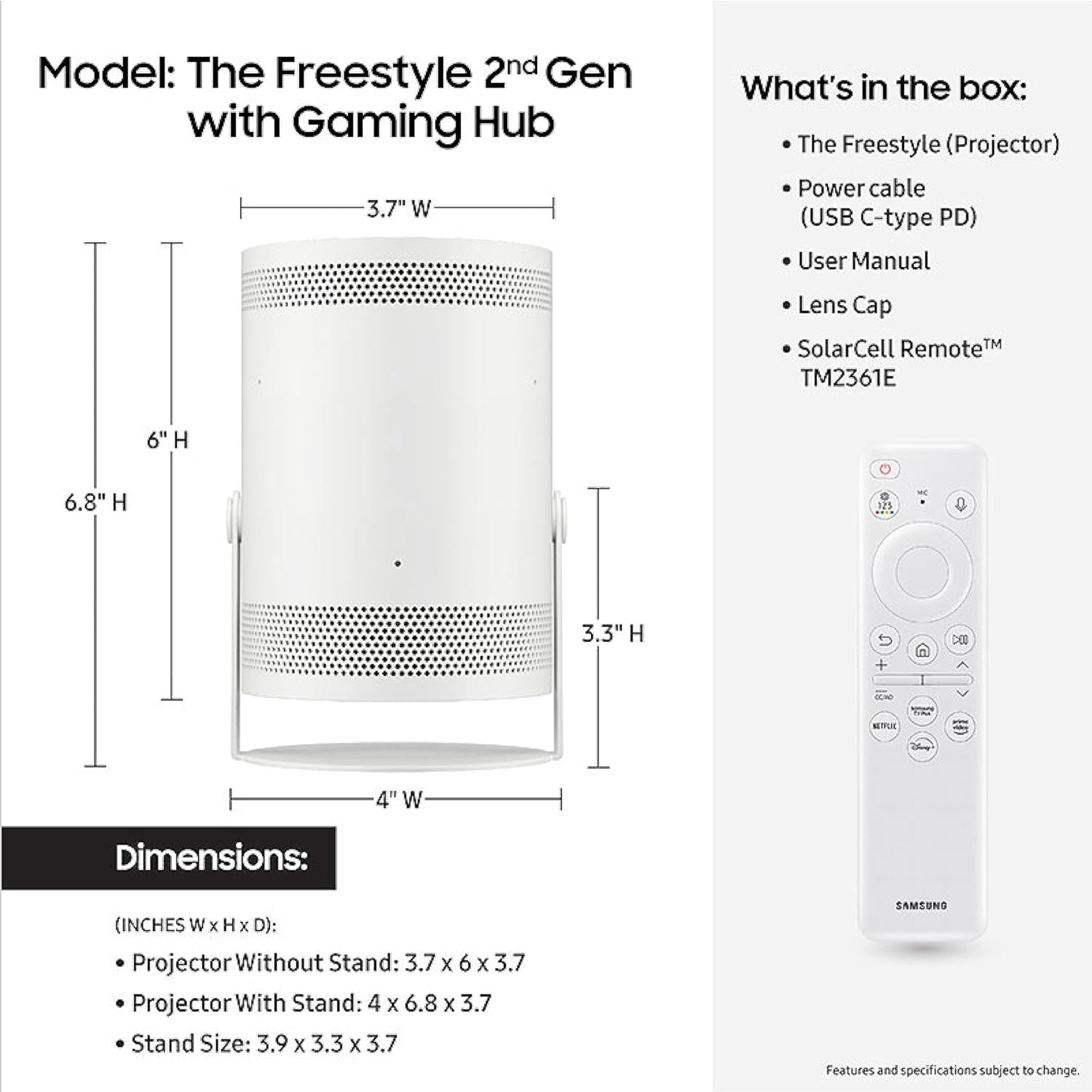 Samsung The Freestyle Gen 2 230-Lumen Full HD Smart LED Projector