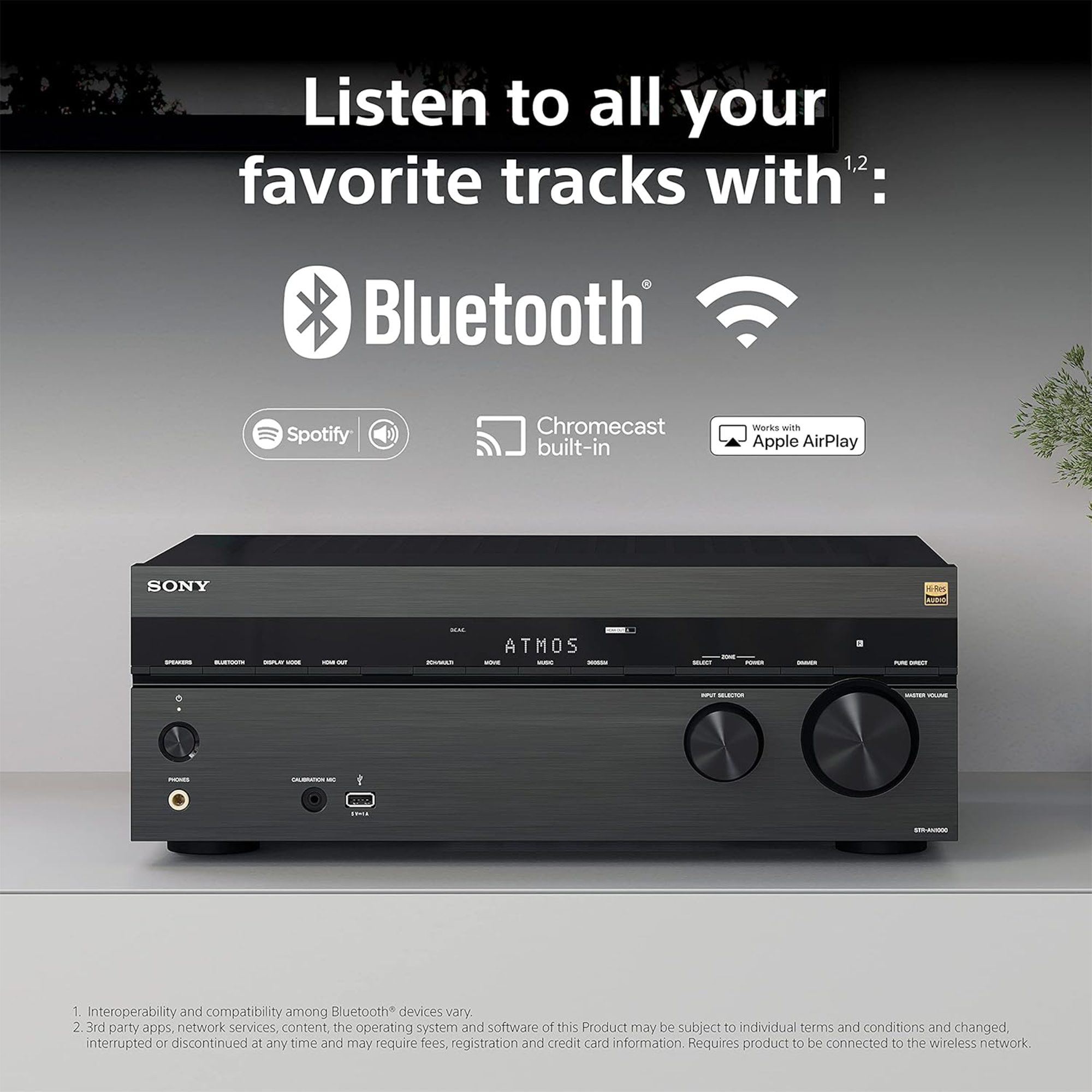 Sony STR-AN1000 7.2-channel home theater receiver with Dolby Atmos® Bluetooth® Apple AirPlay® 2 and Chromecast built-in