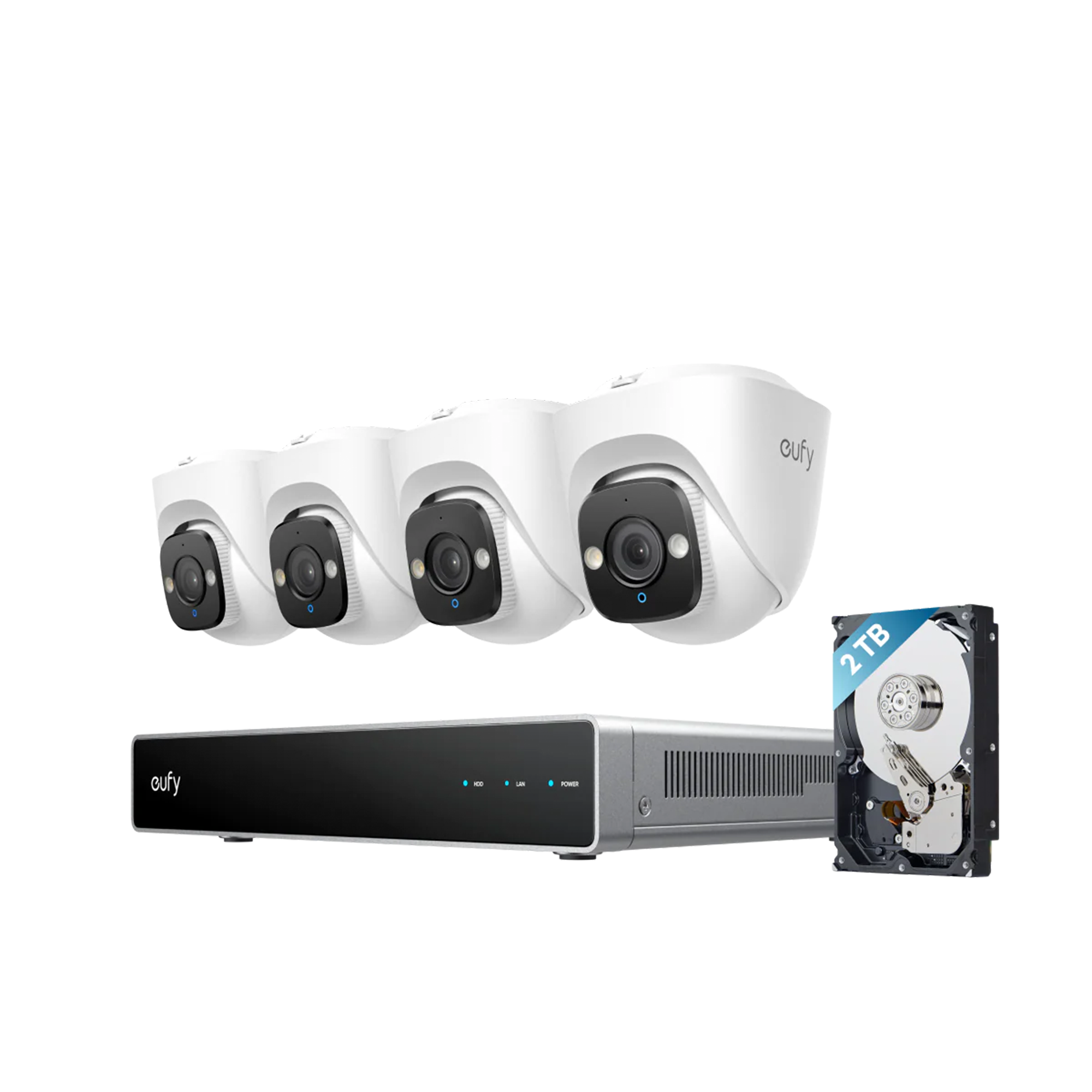eufy E41 PoE NVR Security System - 24/7 Recording | Up to 16CH | 2TB HDD | 4 4K Turret Cams | Wired Outdoor Cam | 4K UHD | 122° FOV | Color Night Vision | AI Detection | Red and Blue Strobe