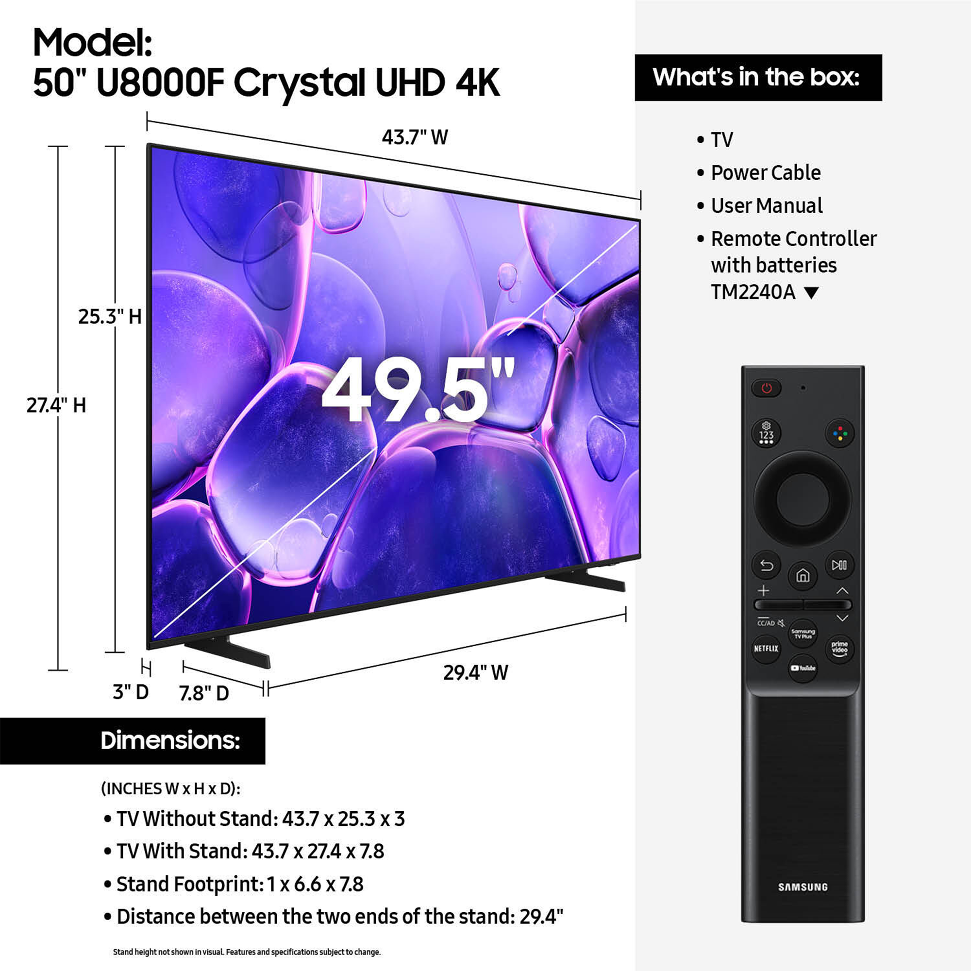 Samsung 50" Crystal UHD U8000F 4K Smart TV - UN50U8000FFXZA