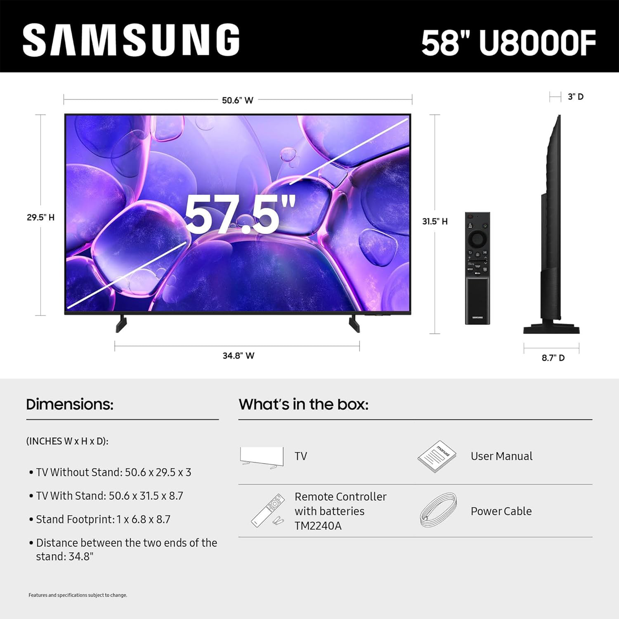 Samsung U8000F 58" 4K HDR Smart LED TV - UN58U8000FFXZA