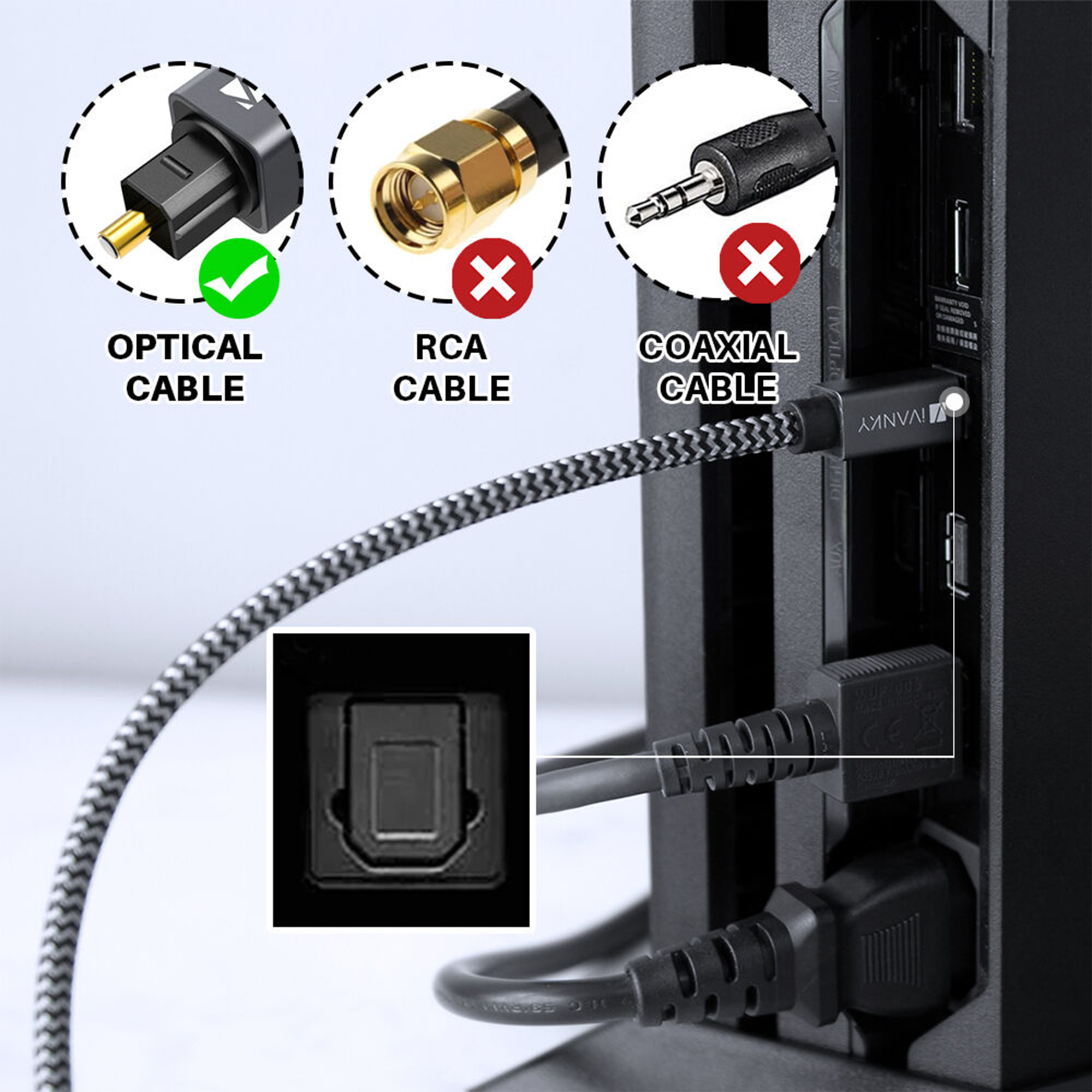 iVANKY Braided 15' Optical TOSLINK Audio Cable (Gray/Black)