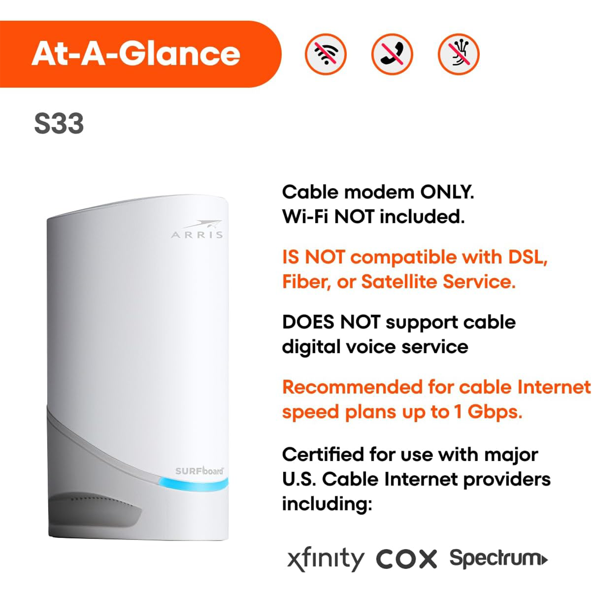 ARRIS SURFboard S33 2.5G DOCSIS 3.1 Cable Modem