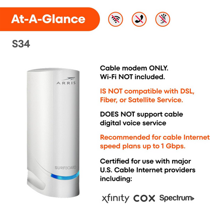 ARRIS SURFboard S34 2.5G DOCSIS 3.1 Cable Modem