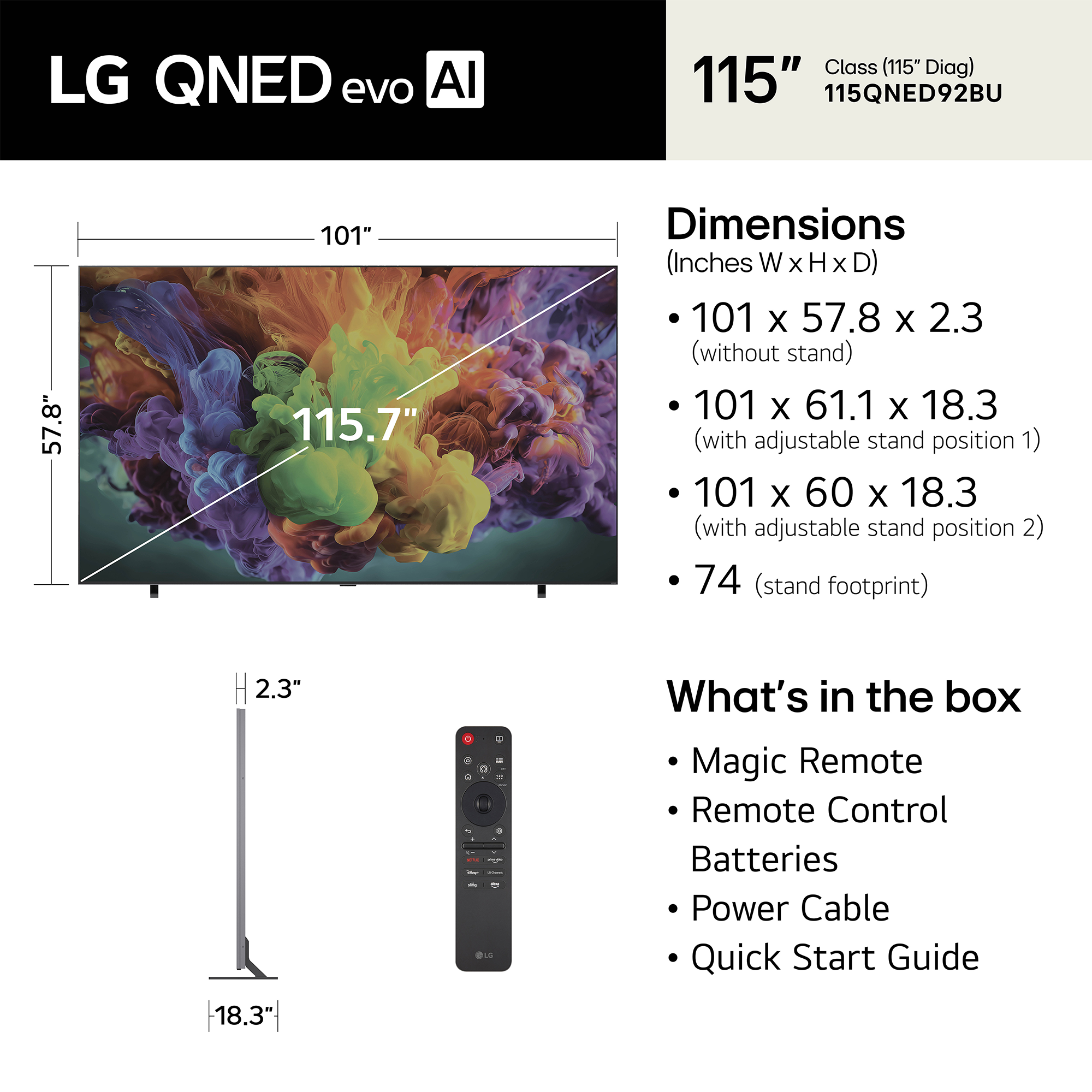 LG QNED evo AI QNED92B 115" Mini LED 4K Smart TV - 115QNED92BU